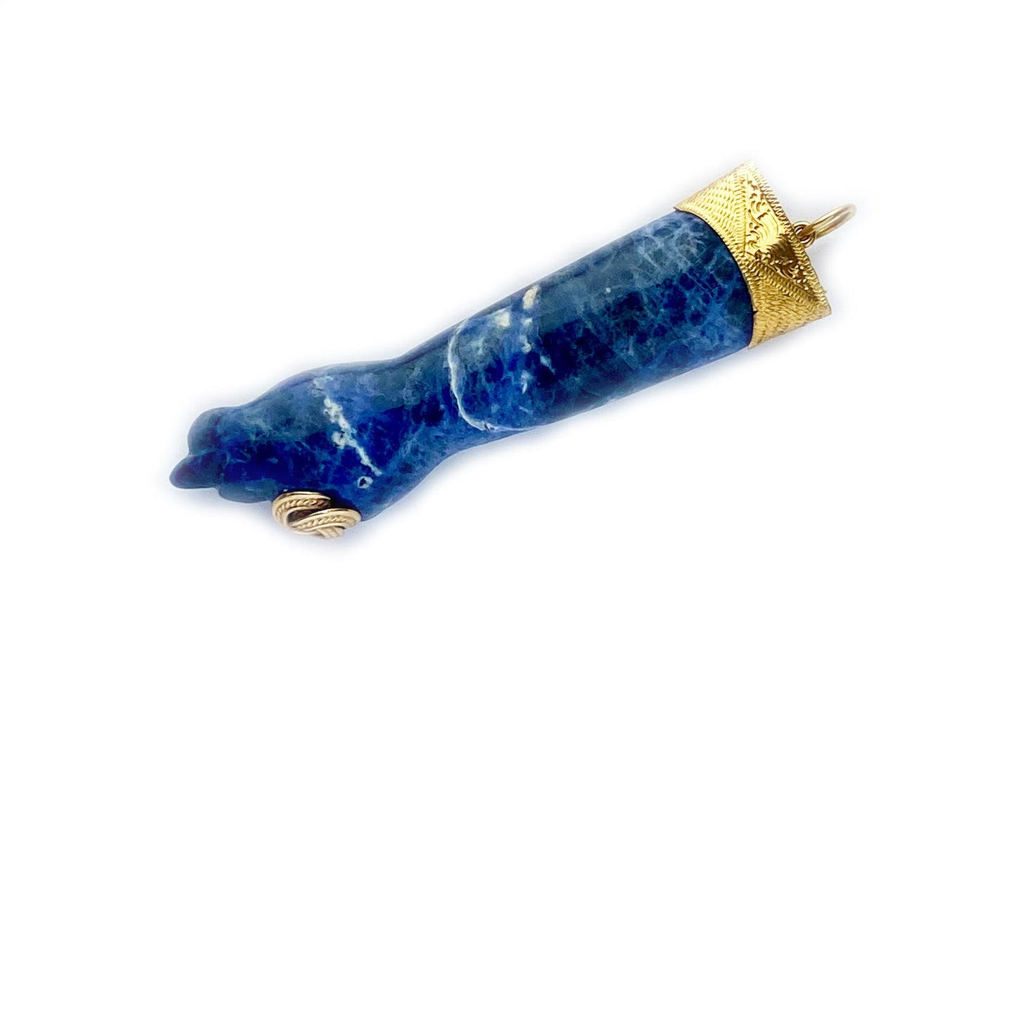 9k Vintage Gold Blue Crystal Rock Large Figa Charm