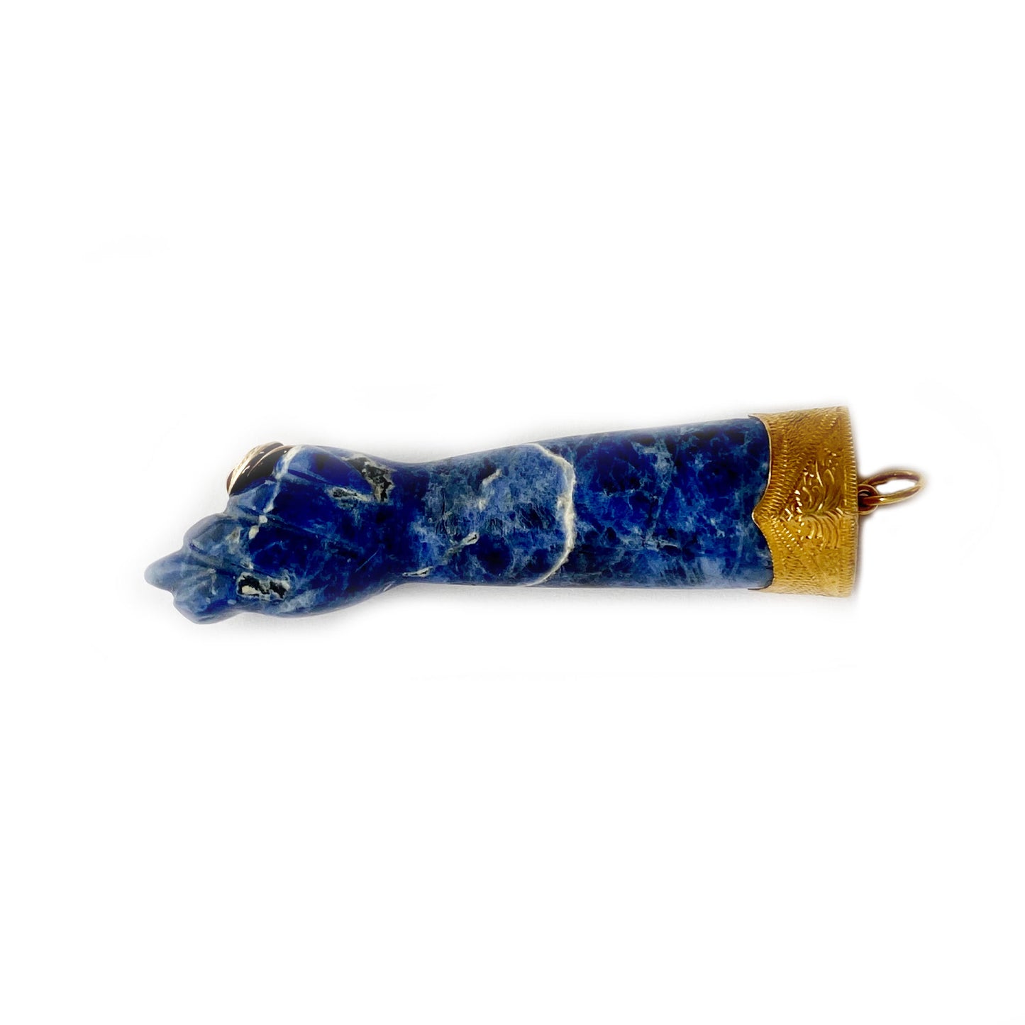9k Vintage Gold Blue Crystal Rock Large Figa Charm