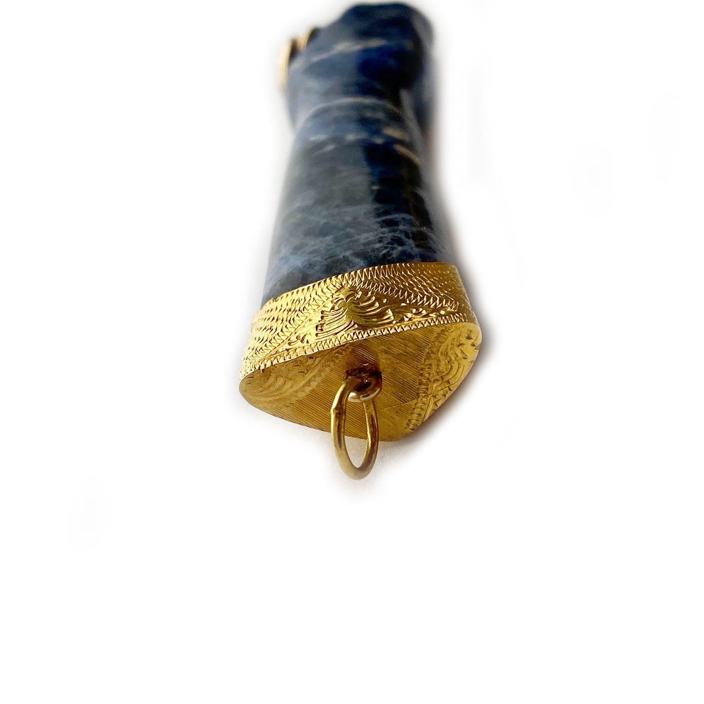 9k Vintage Gold Blue Crystal Rock Large Figa Charm