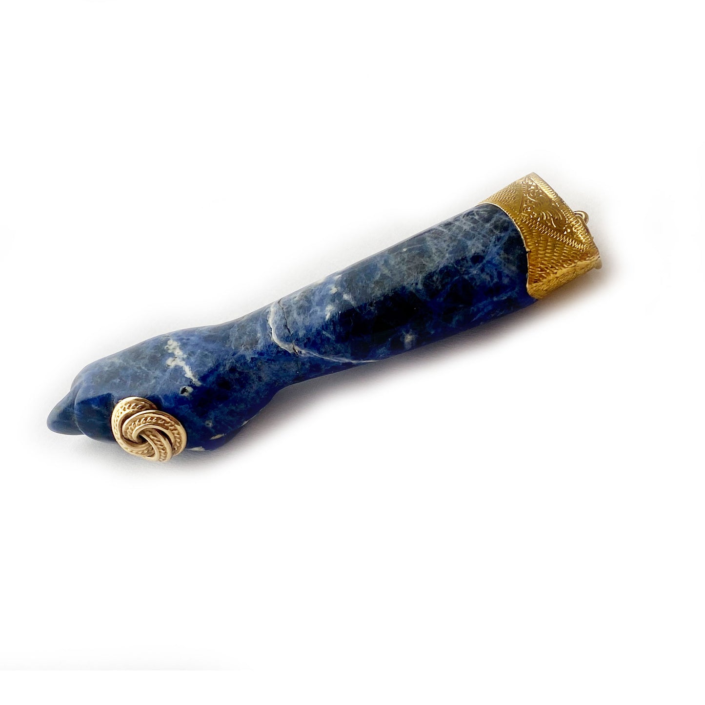 9k Vintage Gold Blue Crystal Rock Large Figa Charm