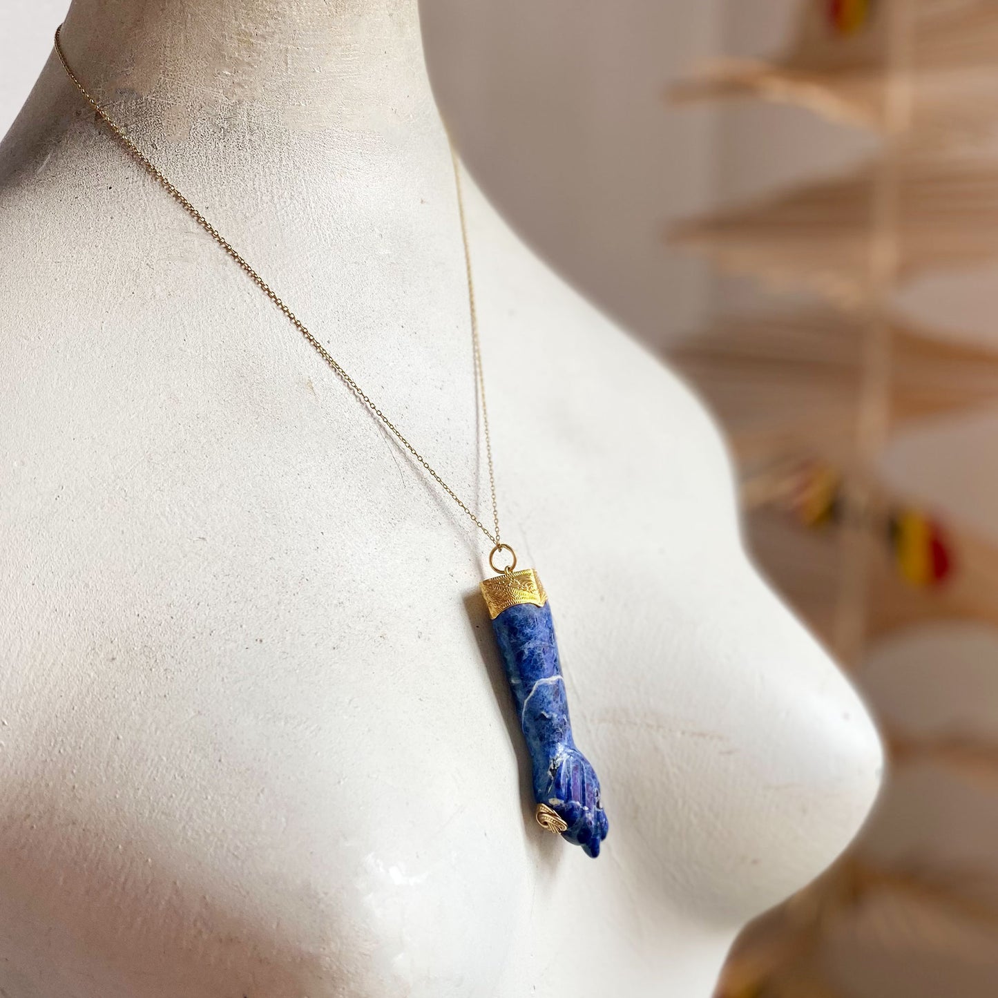 9k Vintage Gold Blue Crystal Rock Large Figa Charm