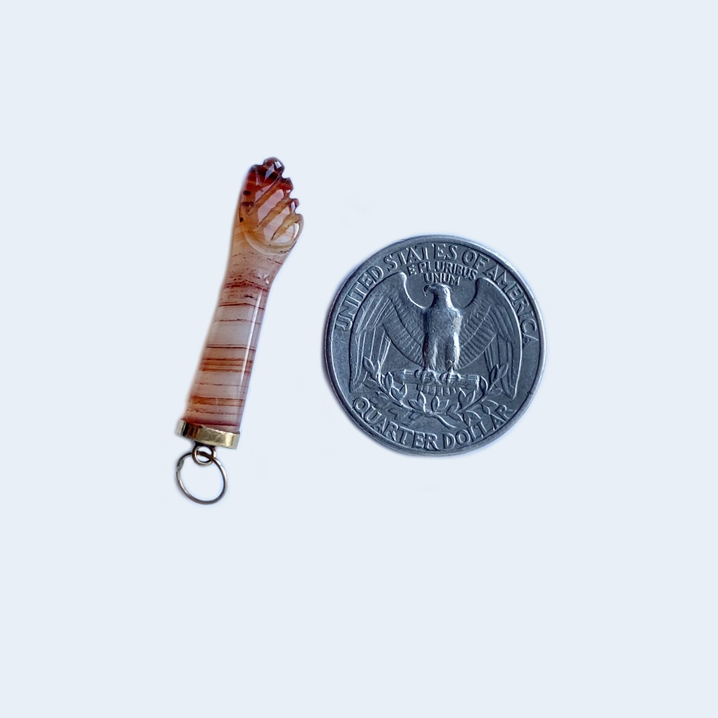 Agate Figa Hand, 9K Gold, Vintage Mano Fico, Figa Charm (1057)