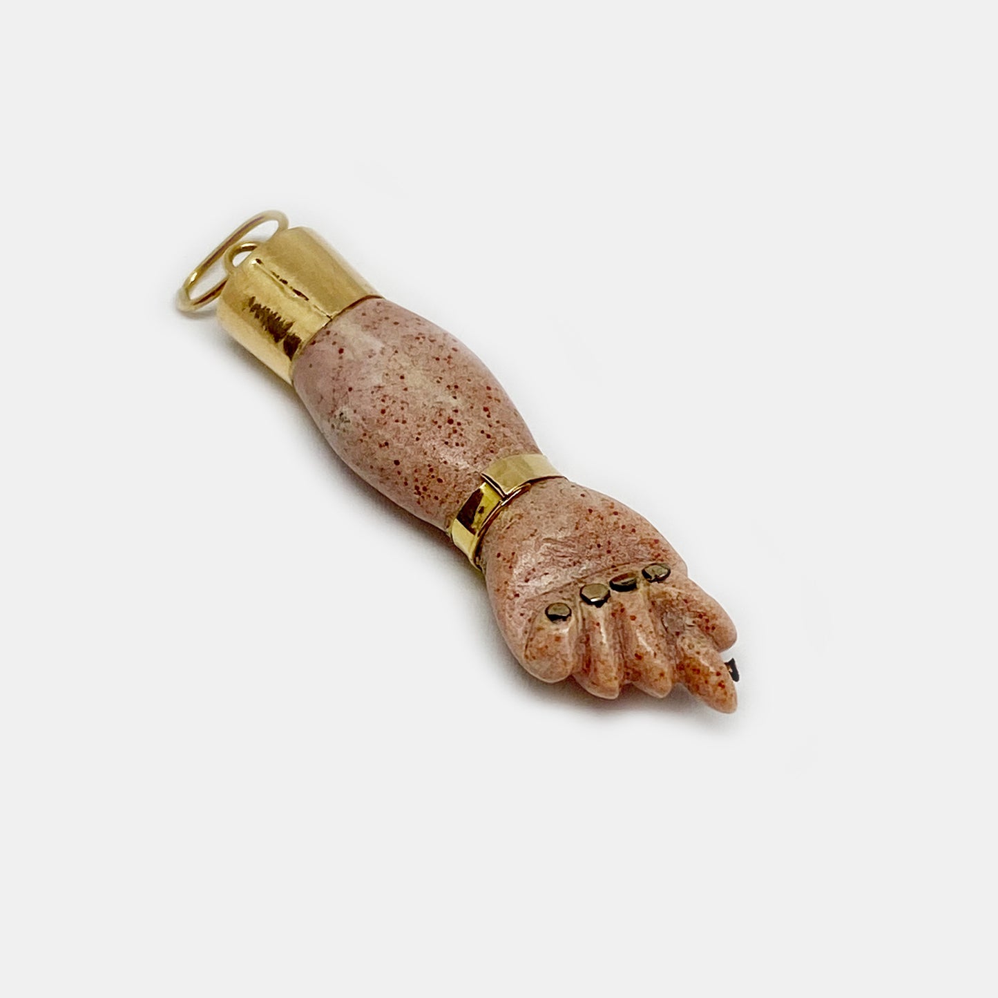 Antique 1940s 14k Gold Pink Resin Figa Charm