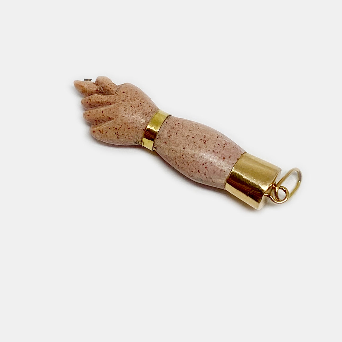 Antique 1940s 14k Gold Pink Resin Figa Charm