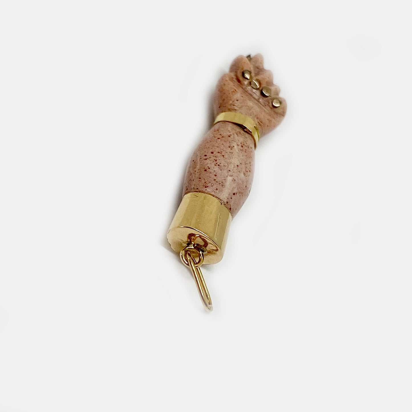 Antique 1940s 14k Gold Pink Resin Figa Charm