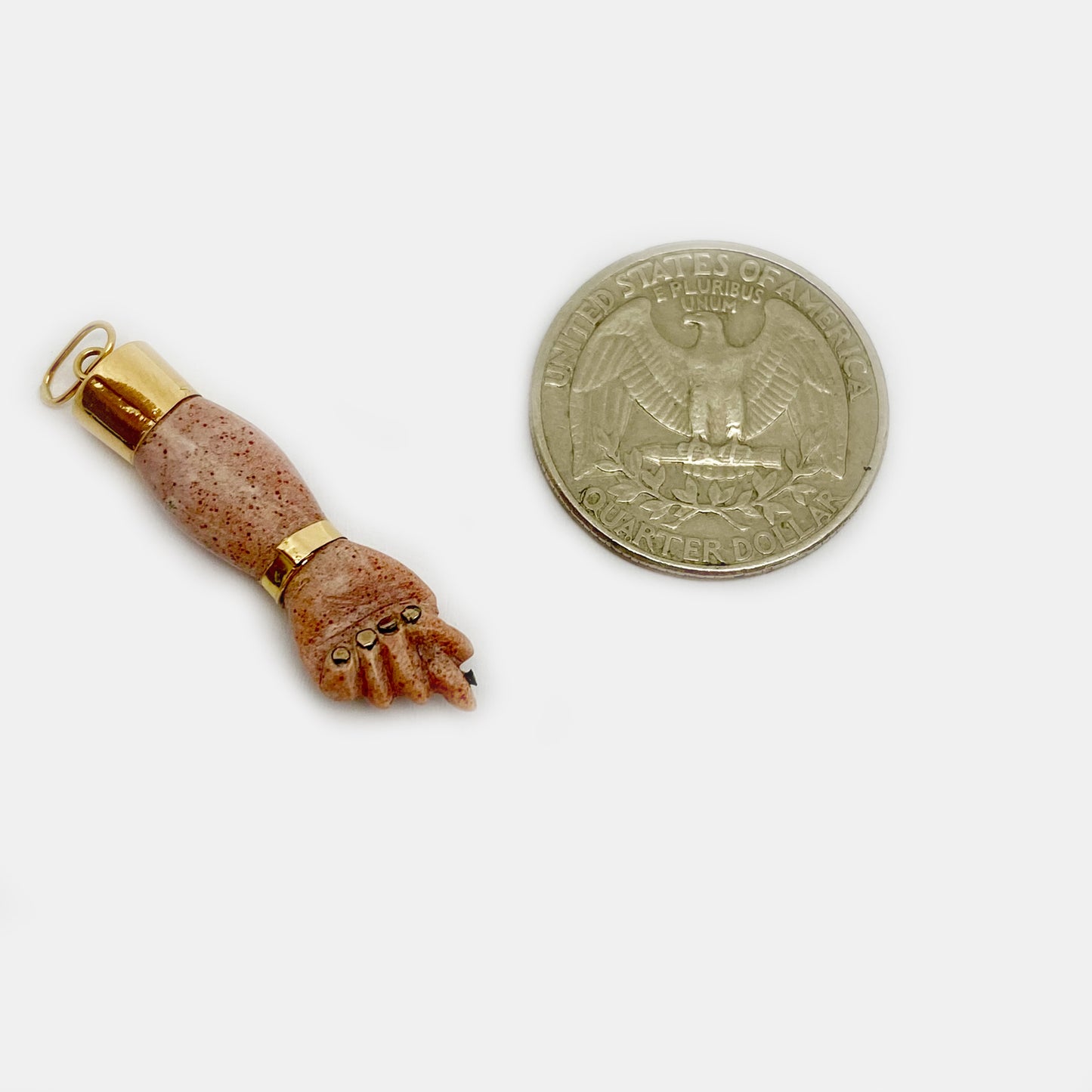 Antique 1940s 14k Gold Pink Resin Figa Charm