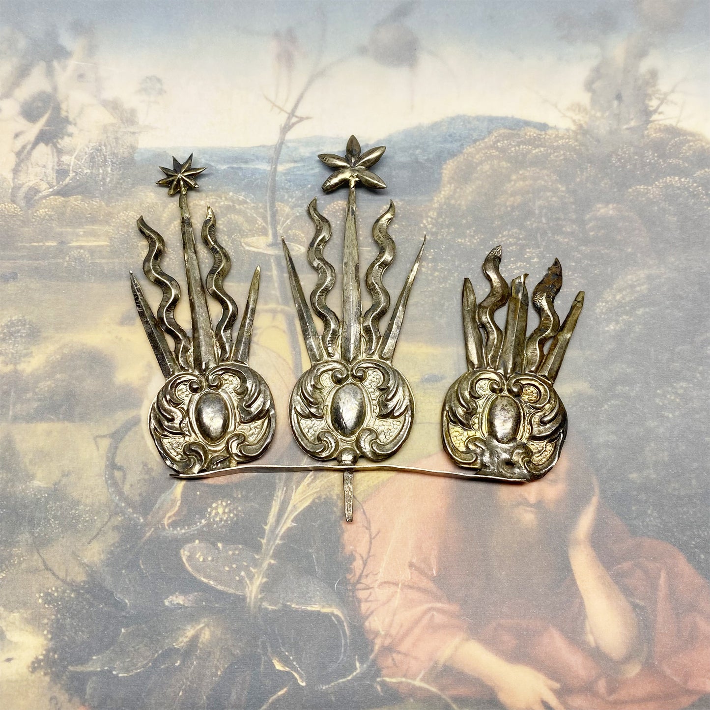 Antique Santos Halo, Solid Silver Tiara, Religious Portuguese Silver