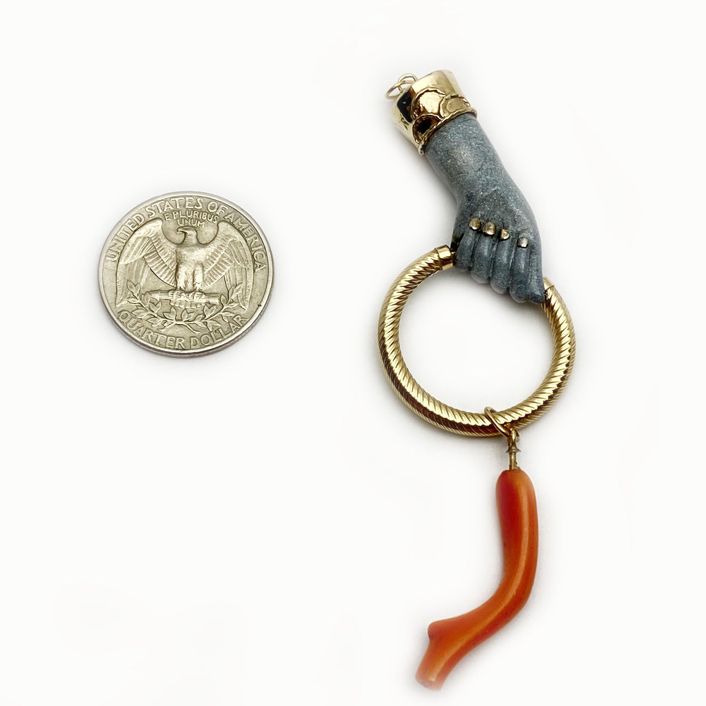 Vintage 9K Gold Bluish Gray Resin Figa Charm