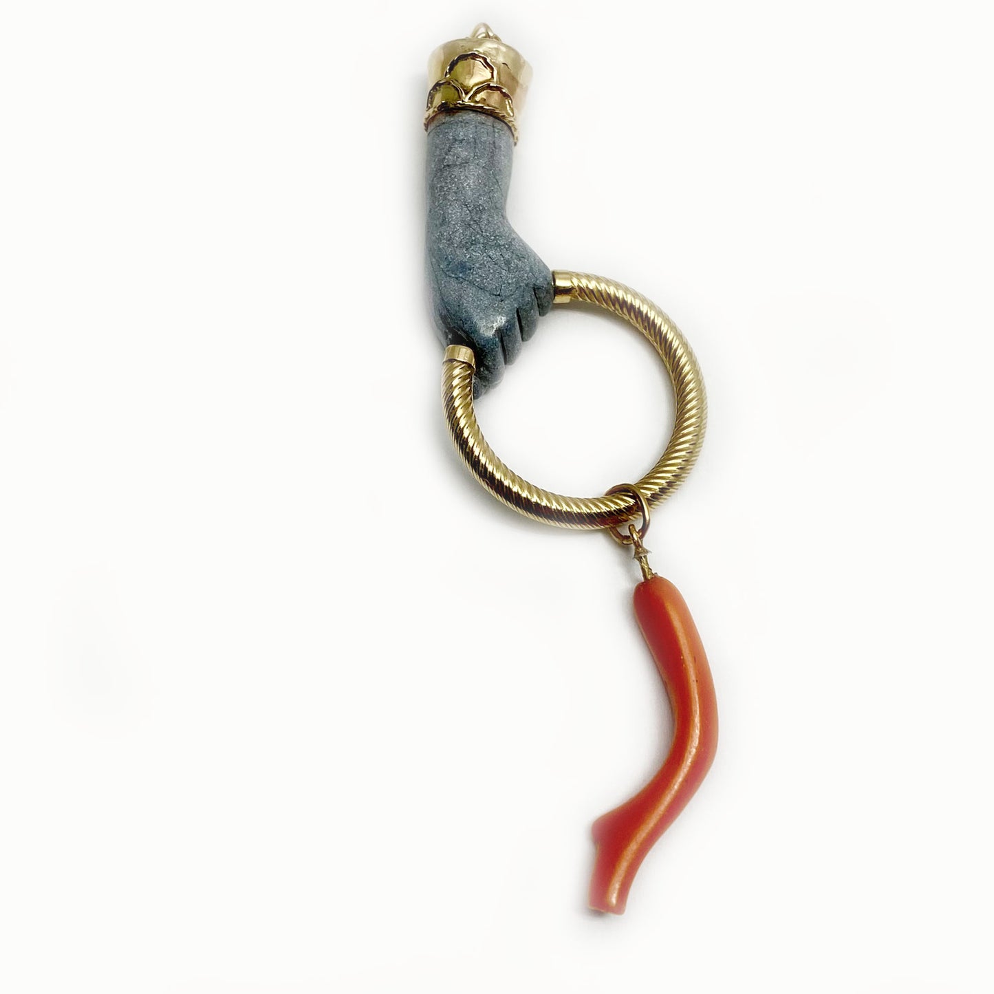 Vintage 9K Gold Bluish Gray Resin Figa Charm