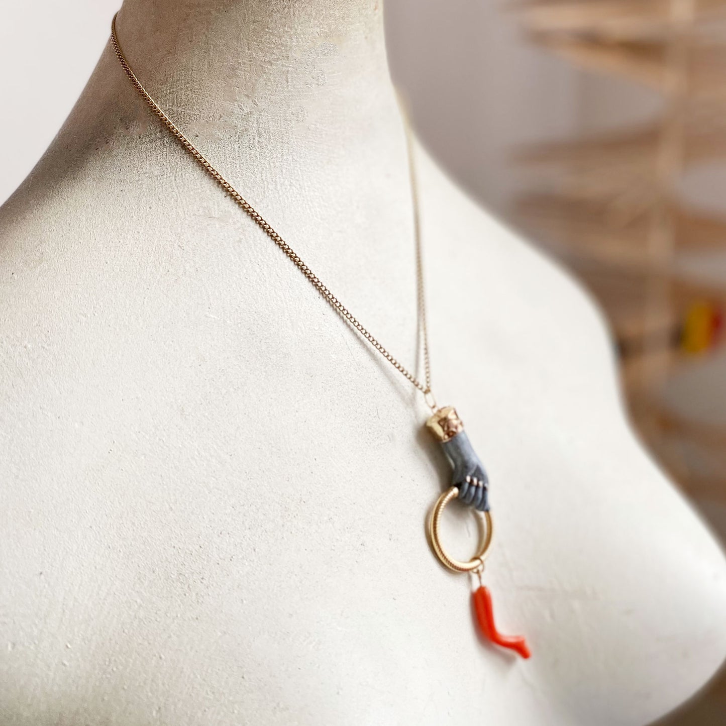 Vintage 9K Gold Bluish Gray Resin Figa Charm