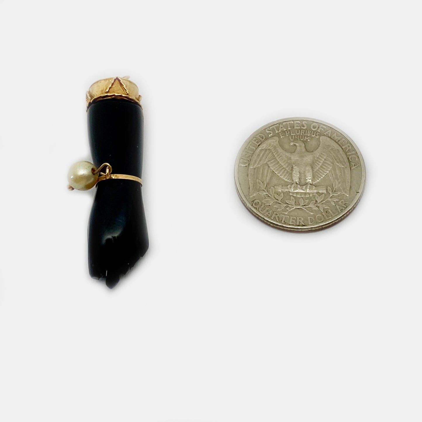 Antique 14k Gold Black Onyx Figa Charm