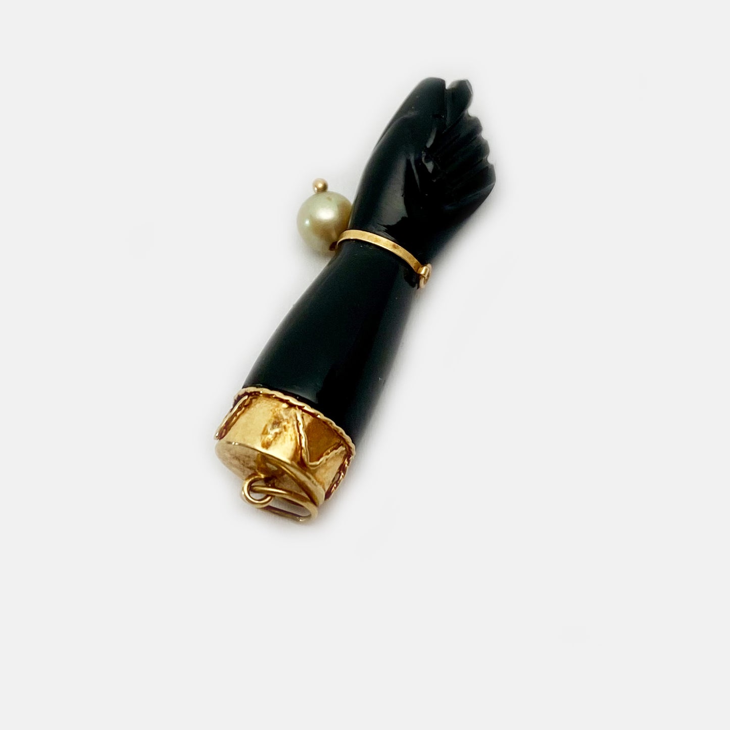 Antique 14k Gold Black Onyx Figa Charm