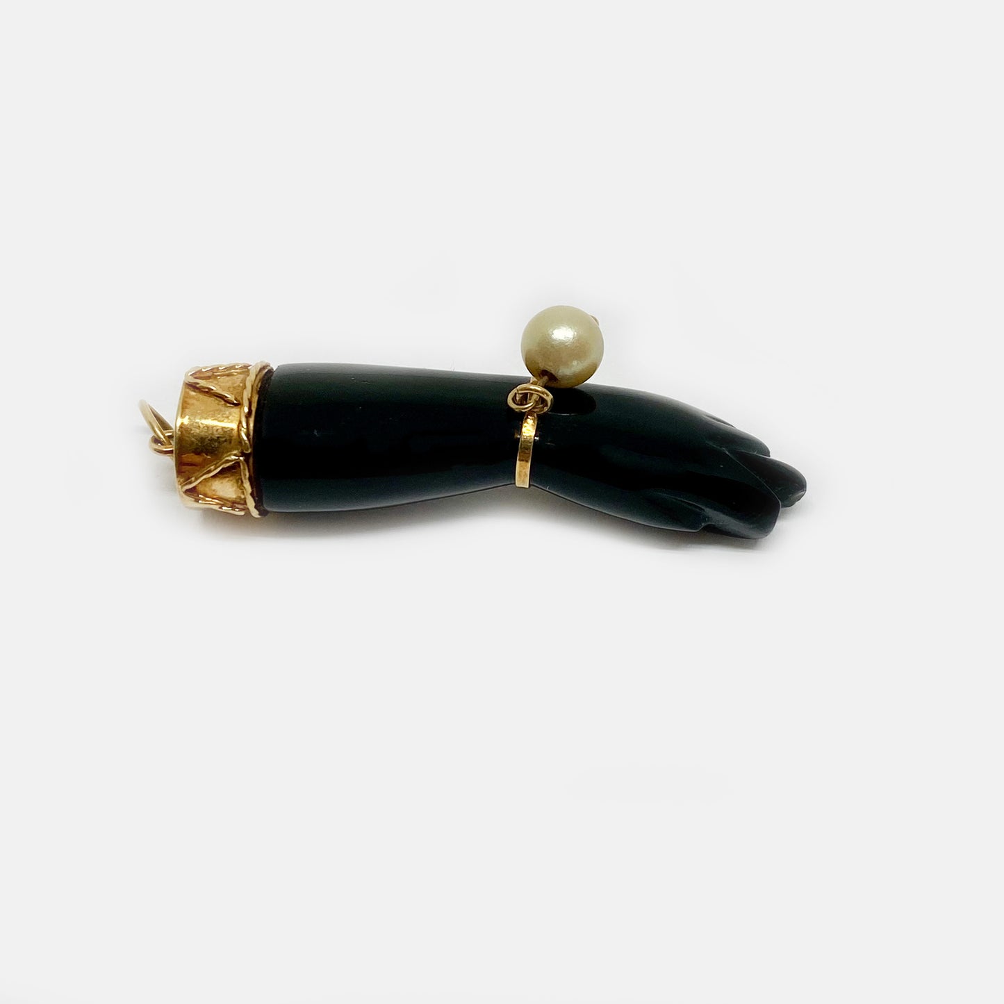 Antique 14k Gold Black Onyx Figa Charm