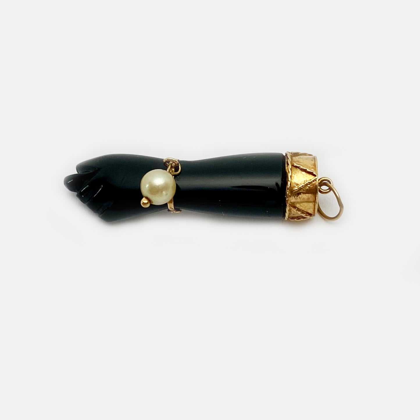 Antique 14k Gold Black Onyx Figa Charm