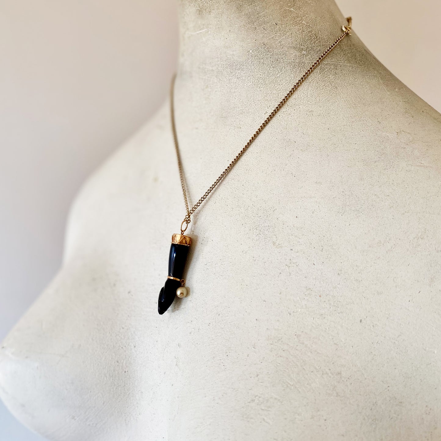Antique 14k Gold Black Onyx Figa Charm