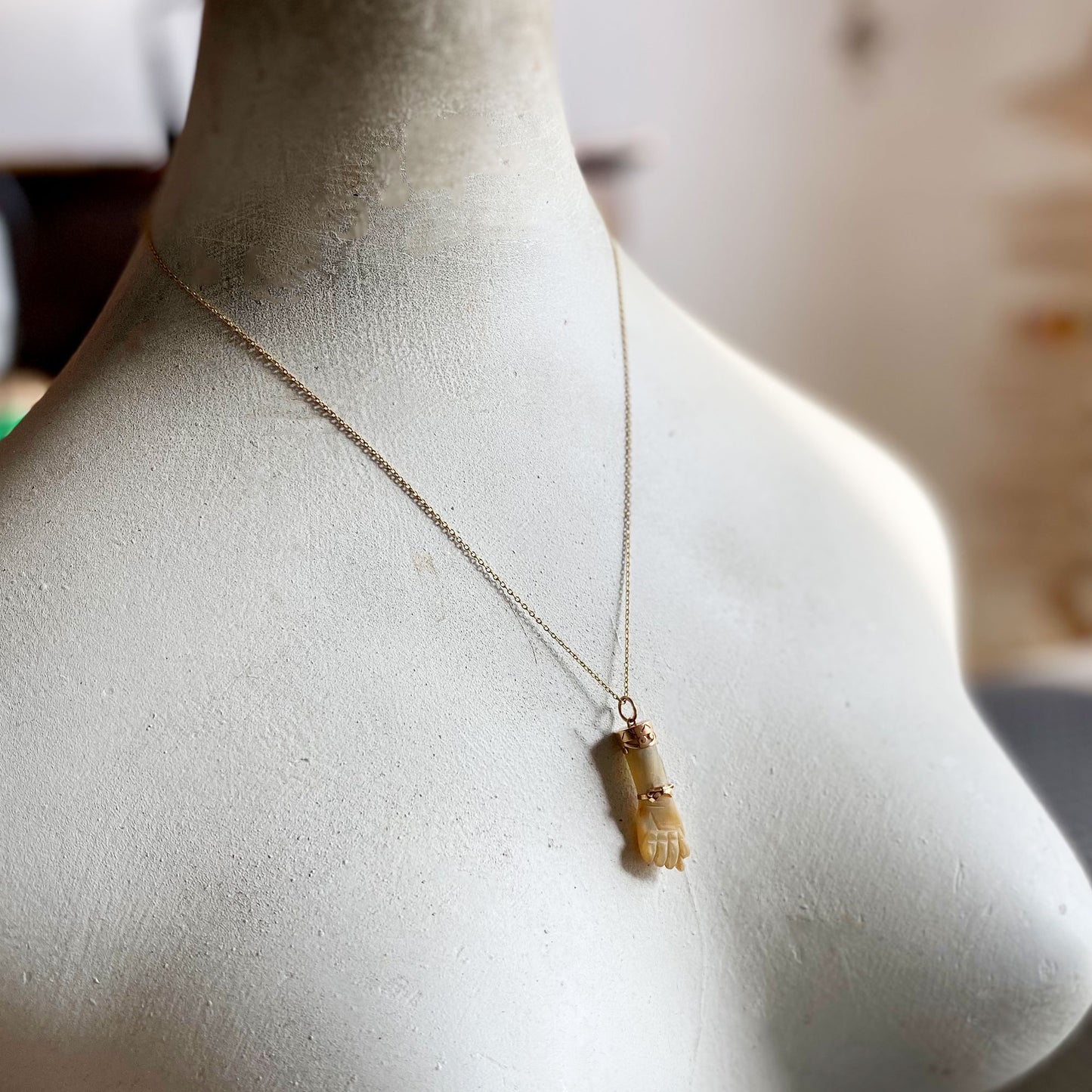 Antique 14K Gold Mother of Pearl Figa, Victorian Fist Charm