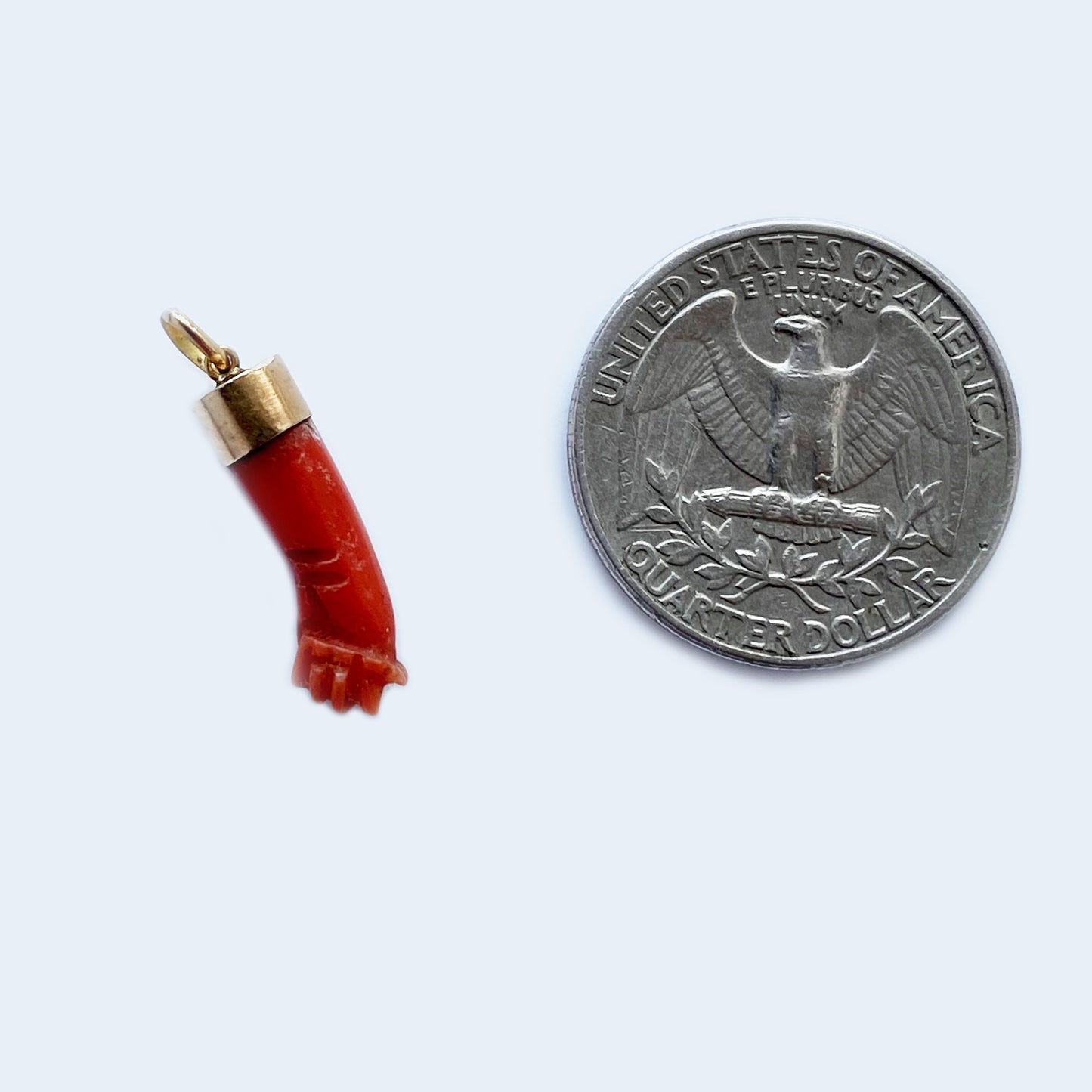 Antique 16k Gold Coral Figa, Natural Coral Mano Fico Figa Charm (1085)