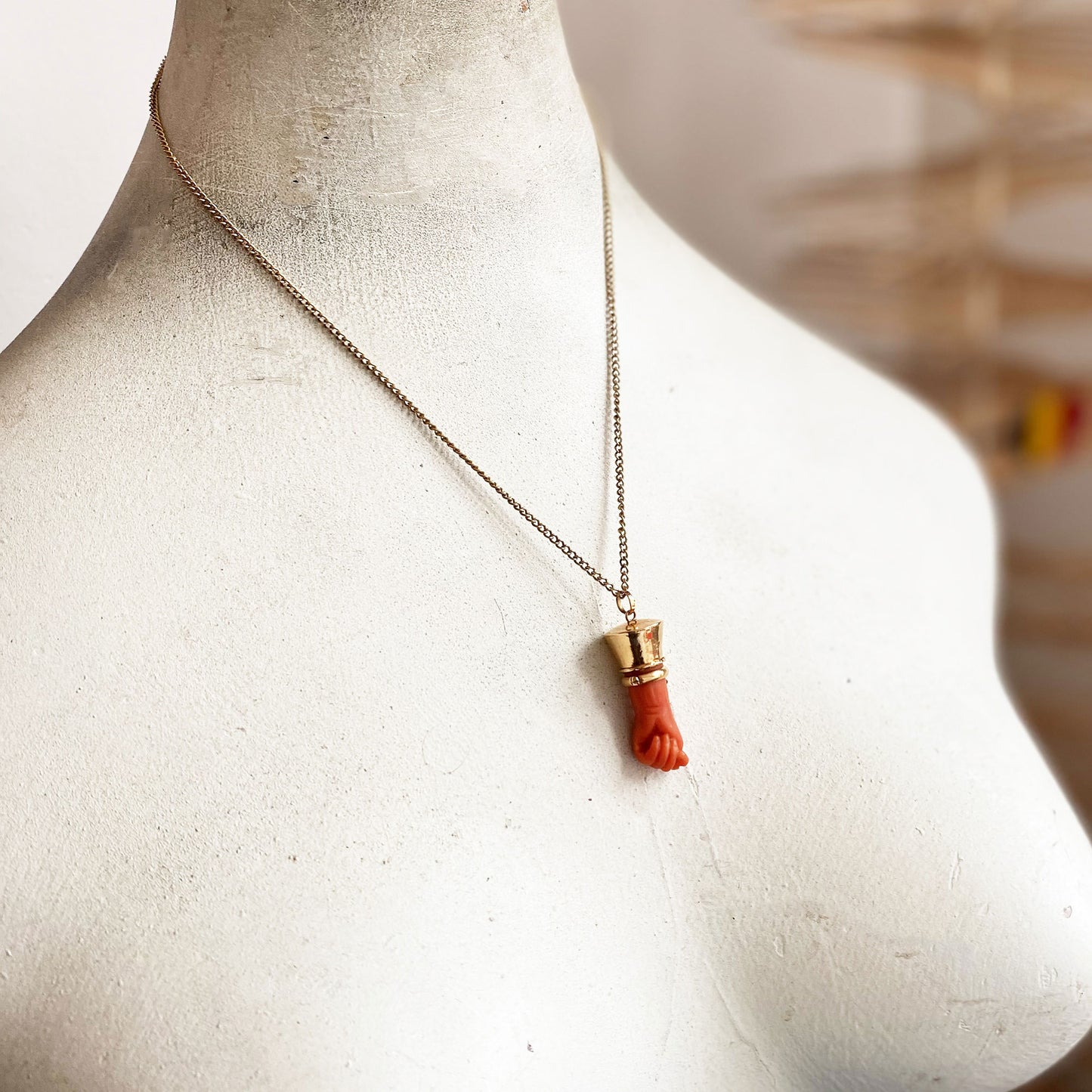 Antique 18K Gold Victorian Mediterranean Natural Coral Figa Charm