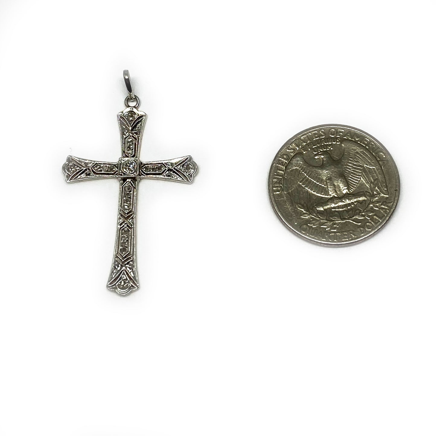 Vintage 18k White Gold Diamond Cross (1104)
