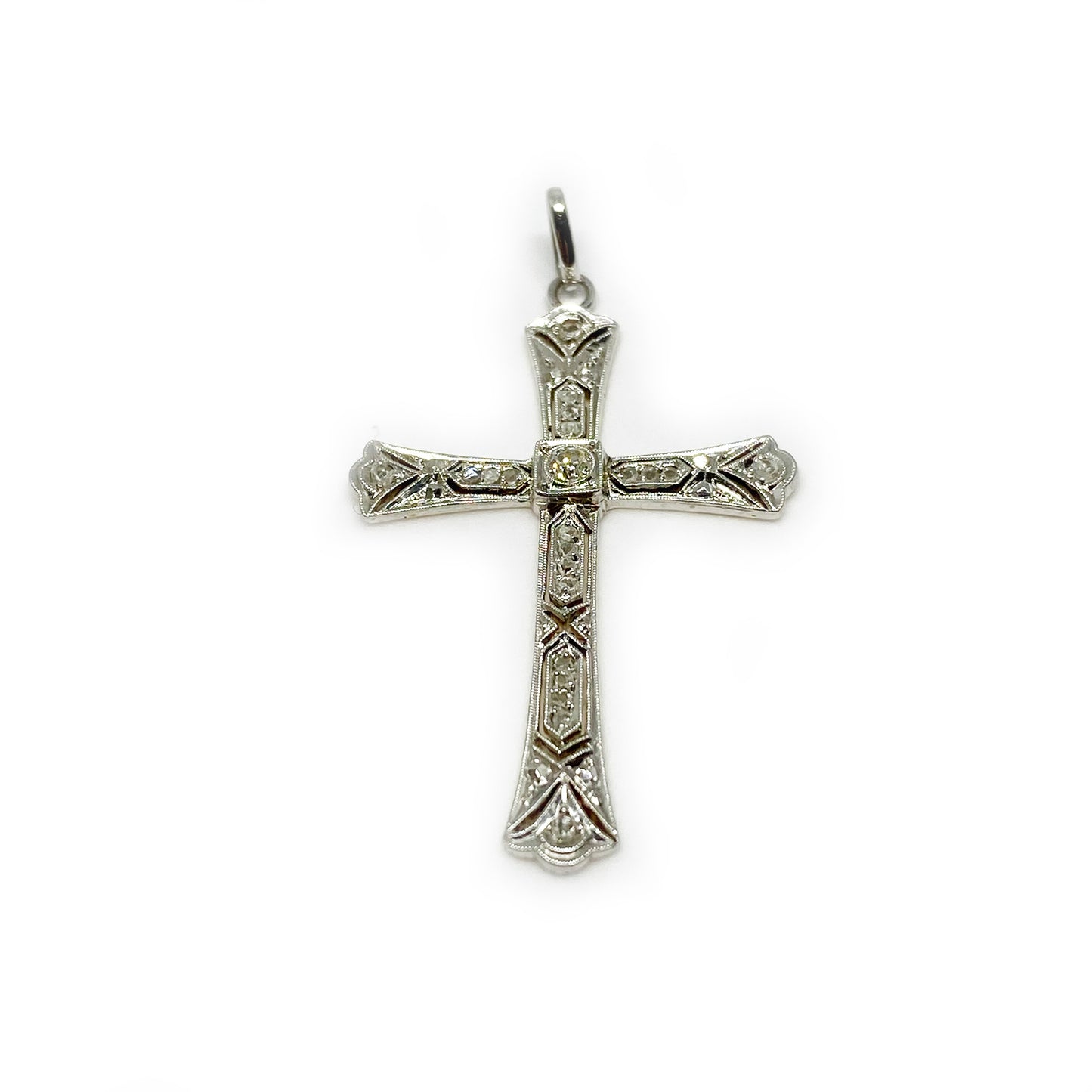 Vintage 18k White Gold Diamond Cross (1104)