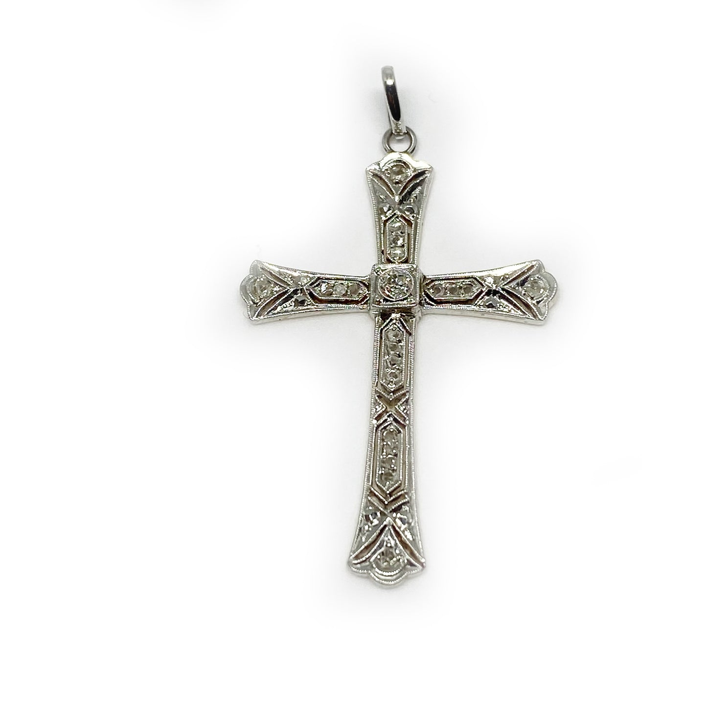 Vintage 18k White Gold Diamond Cross (1104)