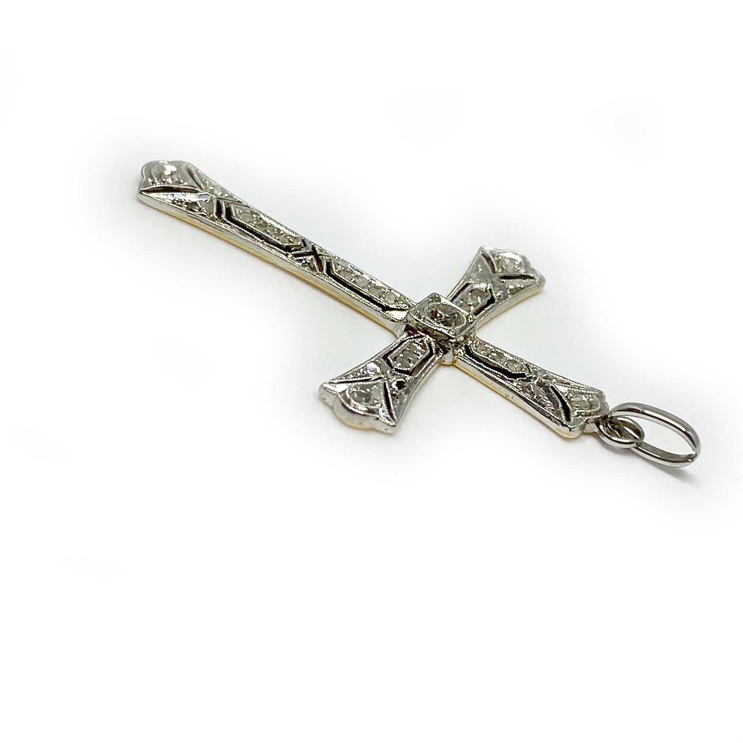Vintage 18k White Gold Diamond Cross (1104)