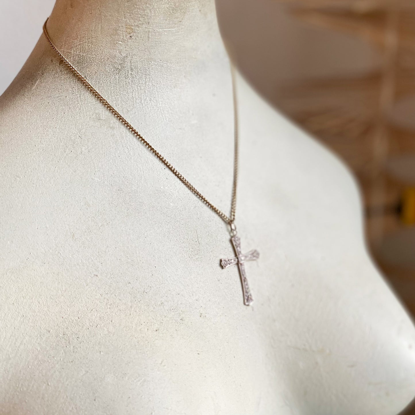 Vintage 18k White Gold Diamond Cross (1104)