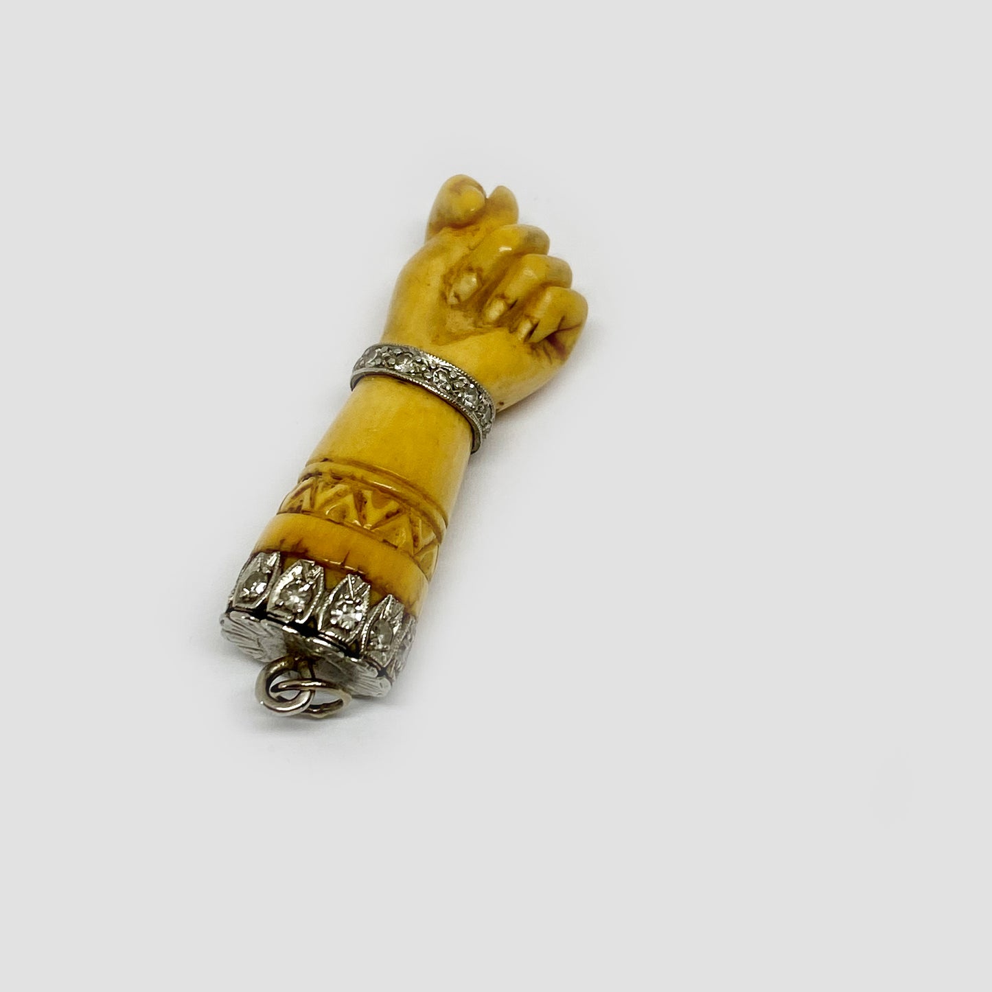 Antique Platinum Diamond Bone Figa Charm