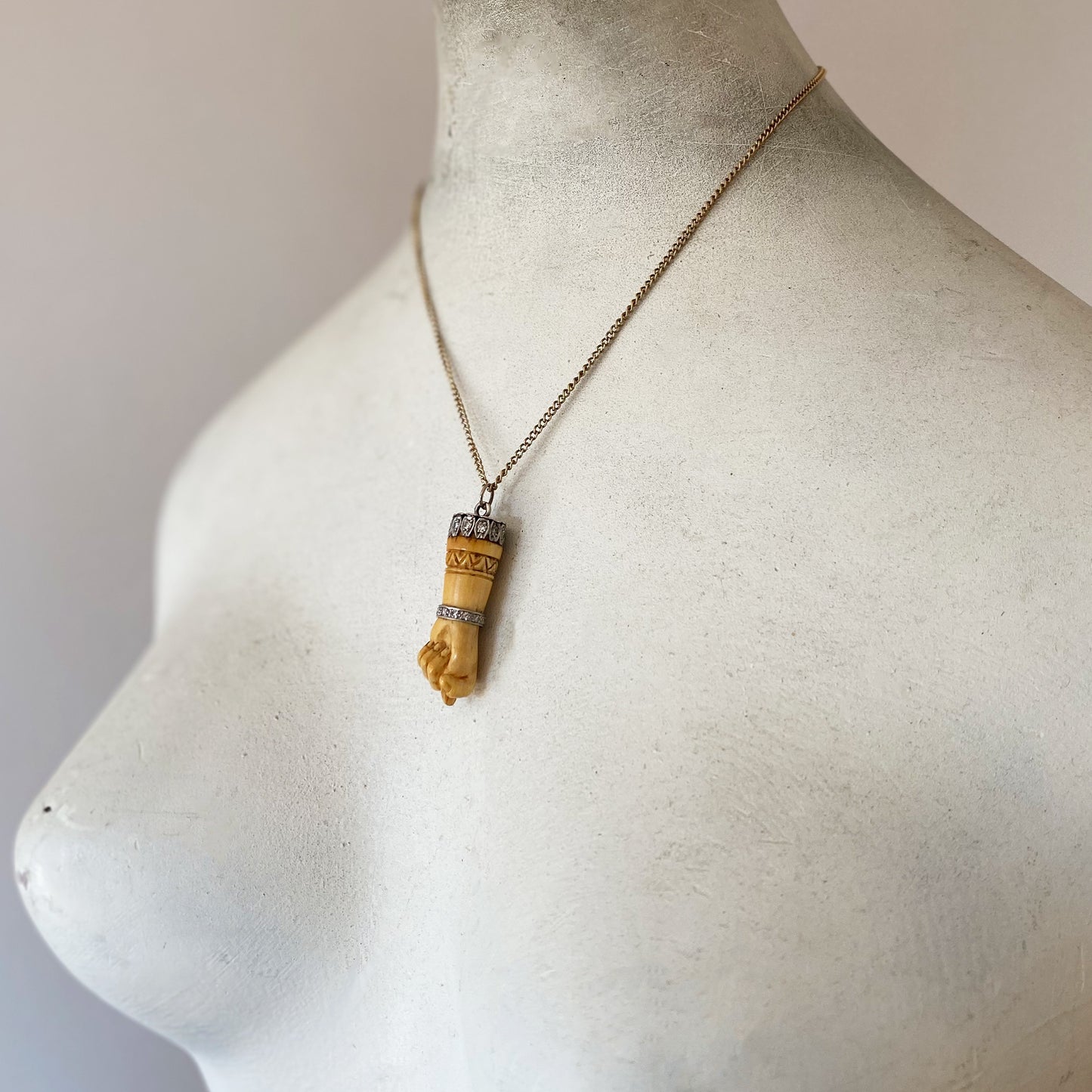 Antique Platinum Diamond Bone Figa Charm