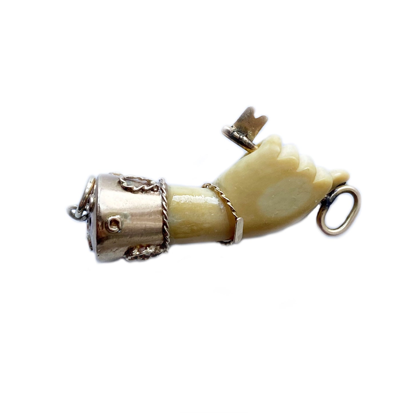 Antique 14K Gold Bone Victorian Fist Key Figa Charm (1112)