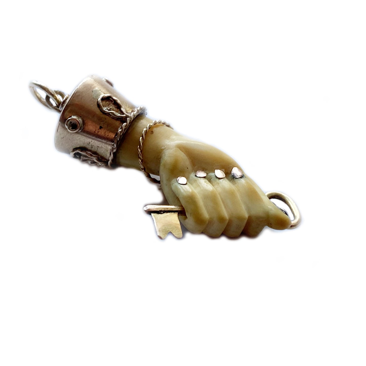 Antique 14K Gold Bone Victorian Fist Key Figa Charm (1112)