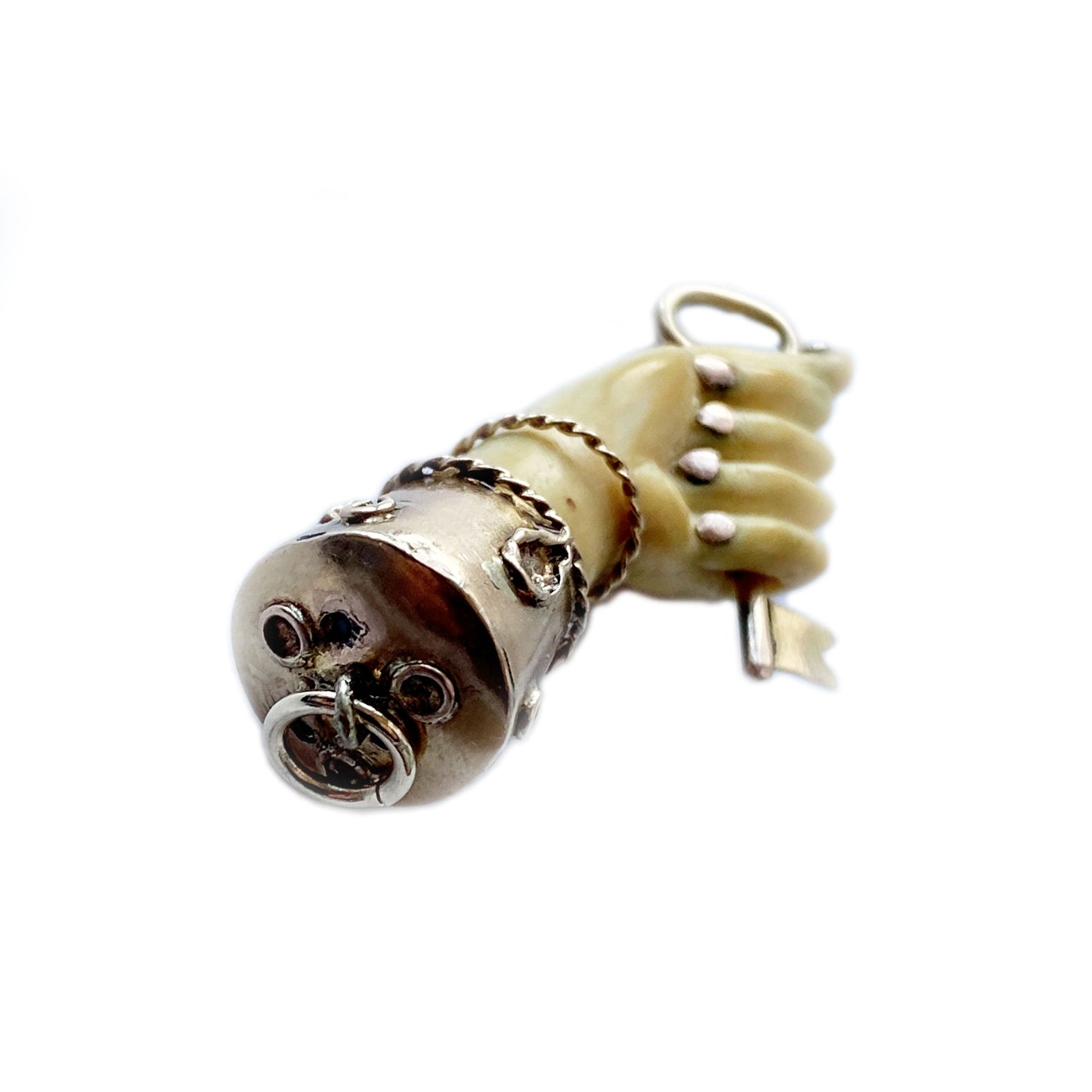 Antique 14K Gold Bone Victorian Fist Key Figa Charm (1112)