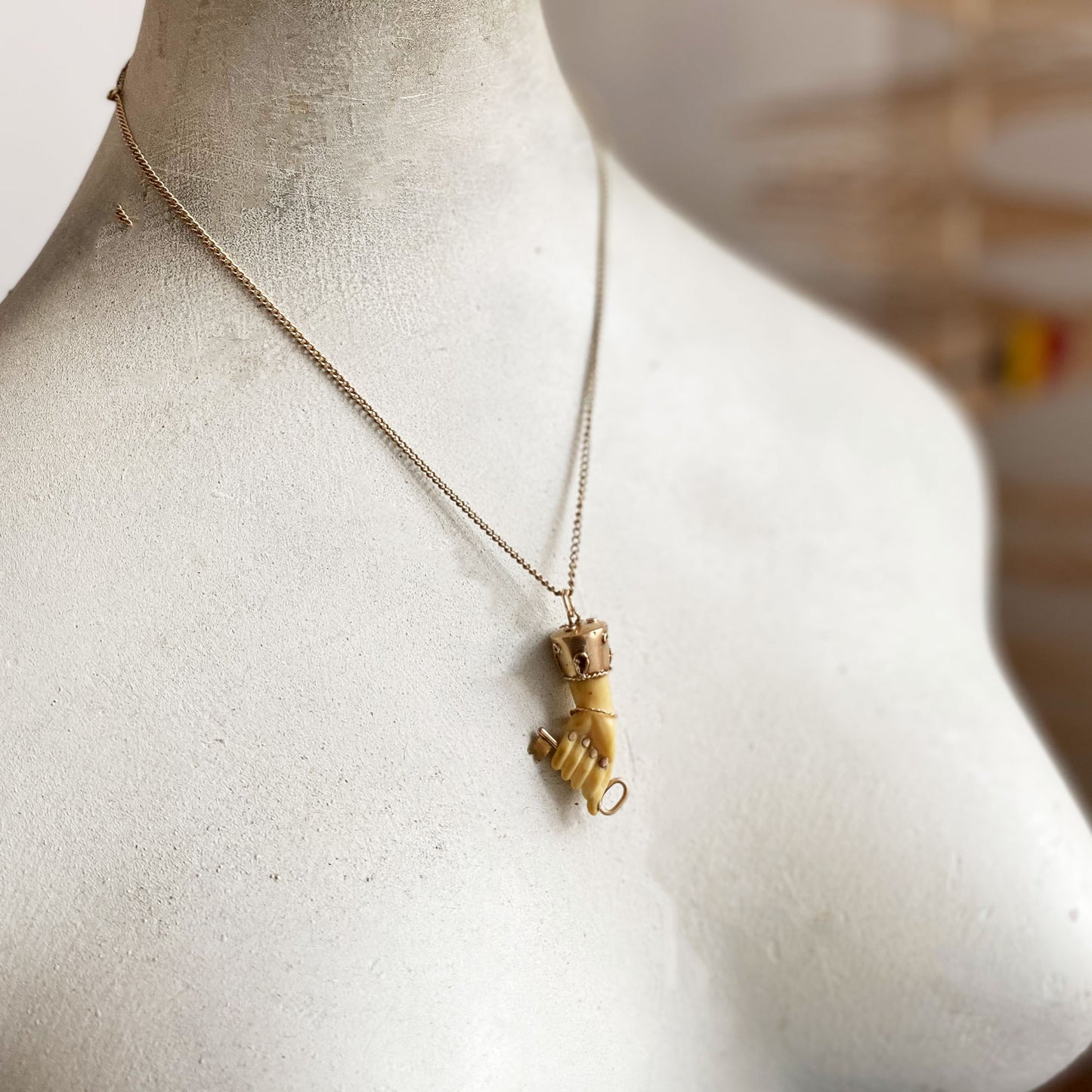 Antique 14K Gold Bone Victorian Fist Key Figa Charm (1112)