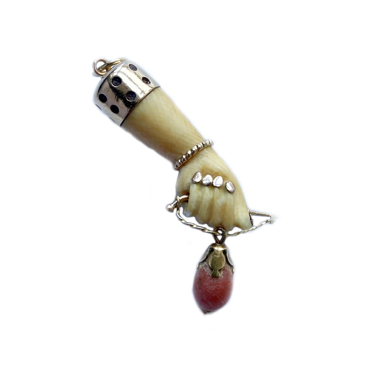 Antique 18k Gold Victorian Bone Coral Figa Charm (1115)