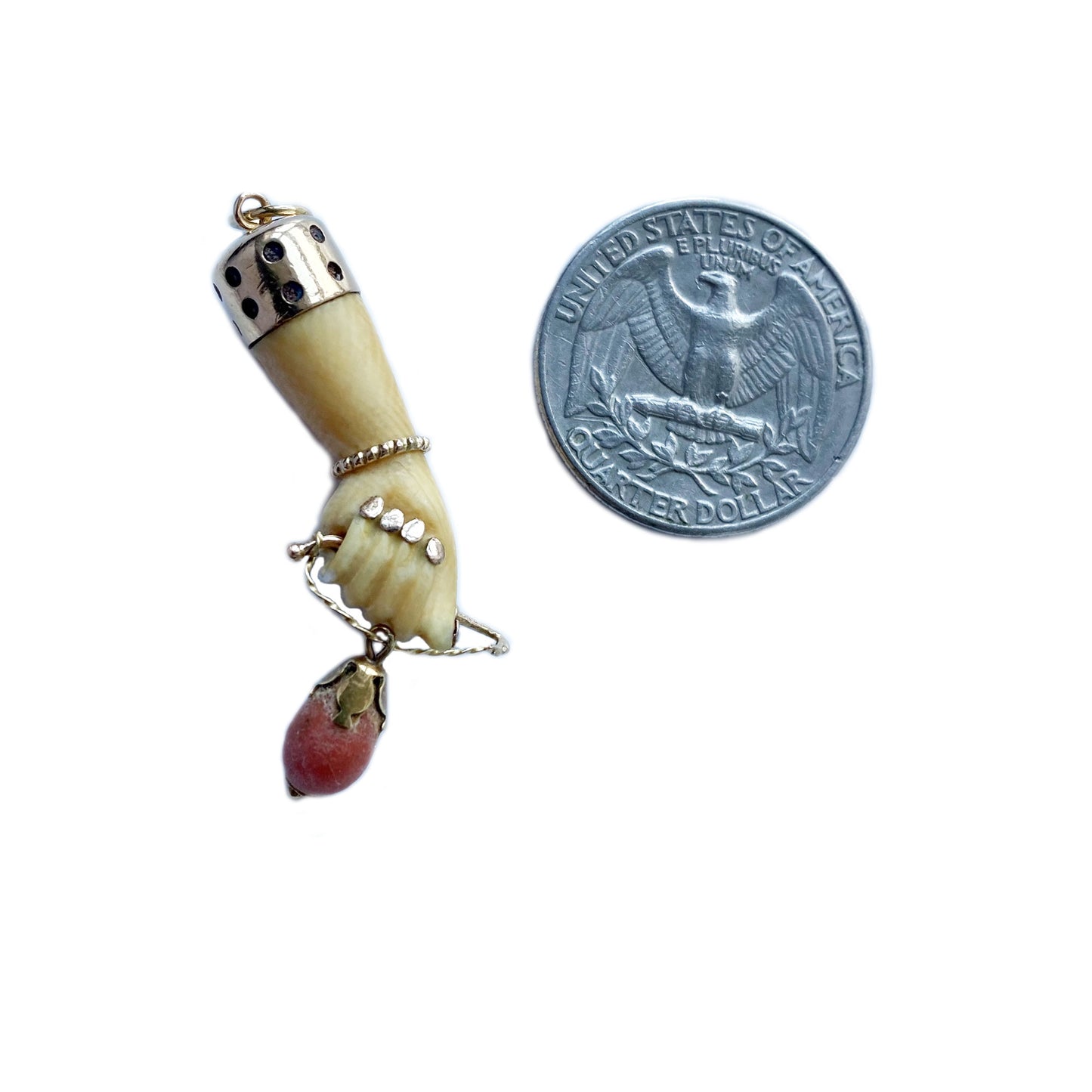 Antique 18k Gold Victorian Bone Coral Figa Charm (1115)