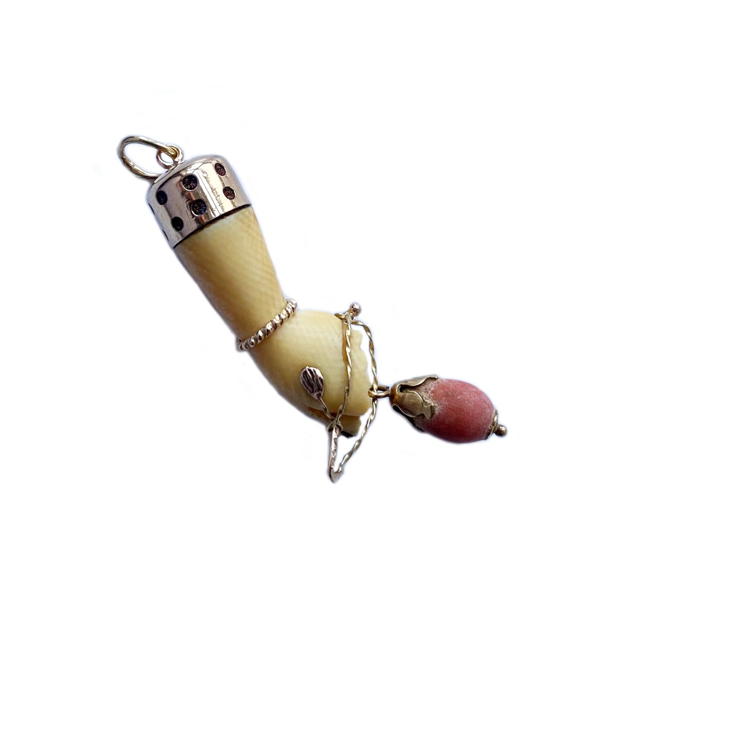 Antique 18k Gold Victorian Bone Coral Figa Charm (1115)