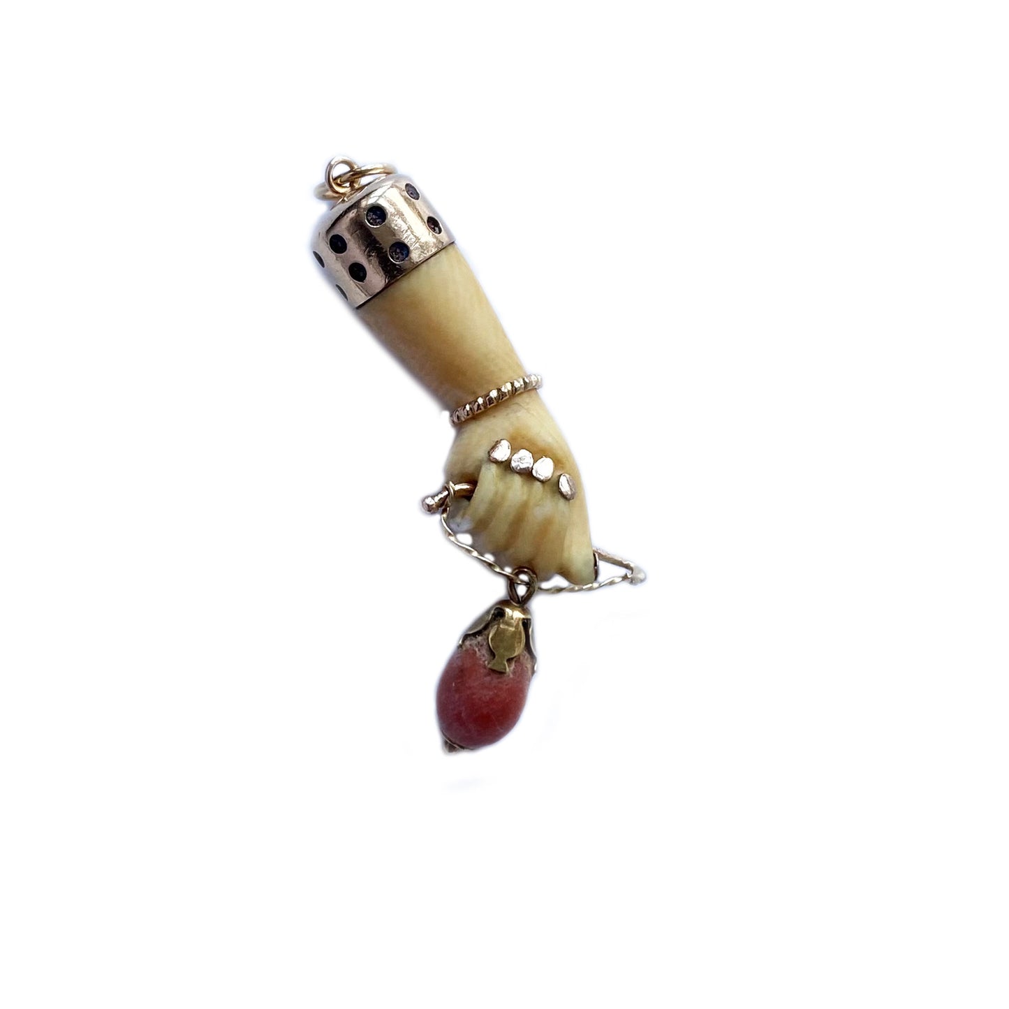 Antique 18k Gold Victorian Bone Coral Figa Charm (1115)