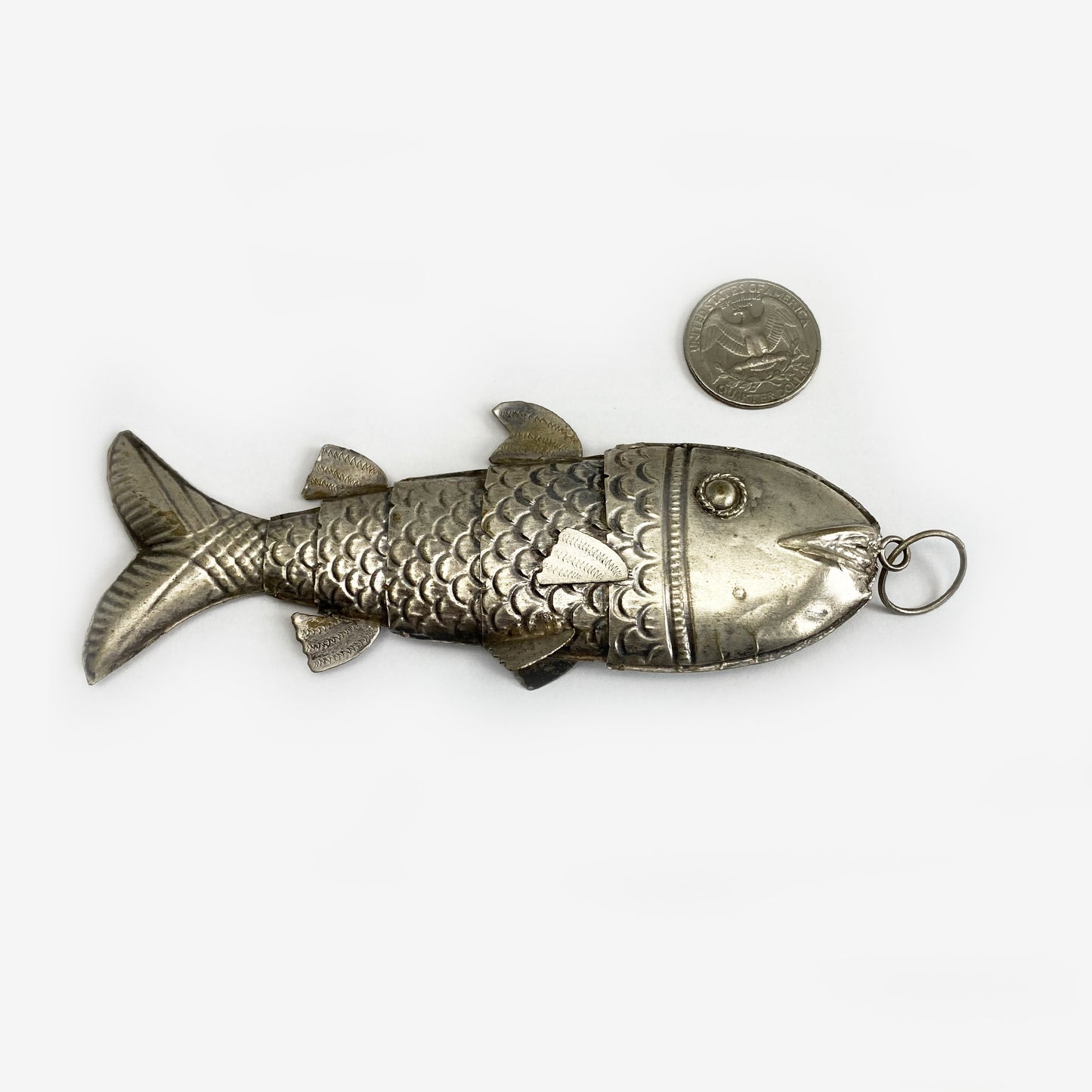Antique Low Grade Silver Fish, Victorian Articulated Fish Pendant