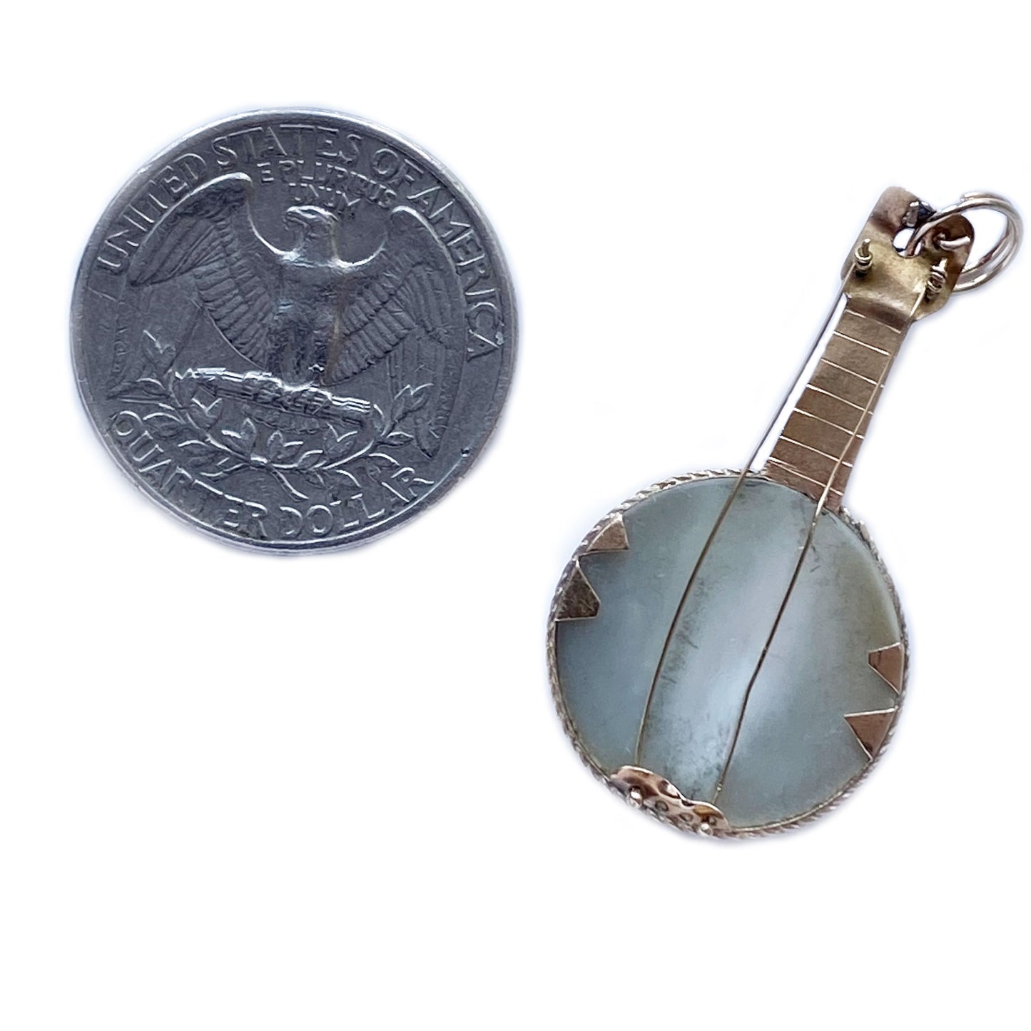 Antique 14k Gold 1920s Mother of Pearl Banjo Instrument Pendant (1117)