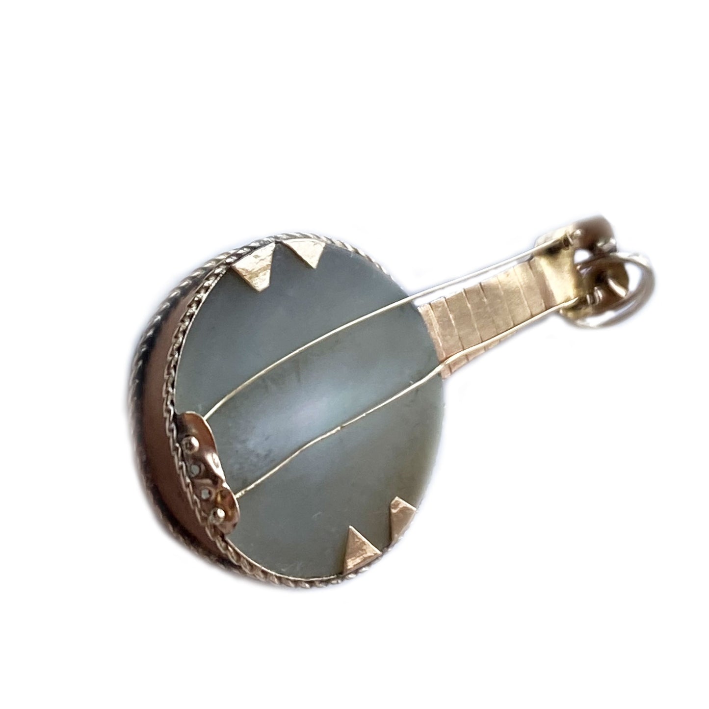 Antique 14k Gold 1920s Mother of Pearl Banjo Instrument Pendant (1117)