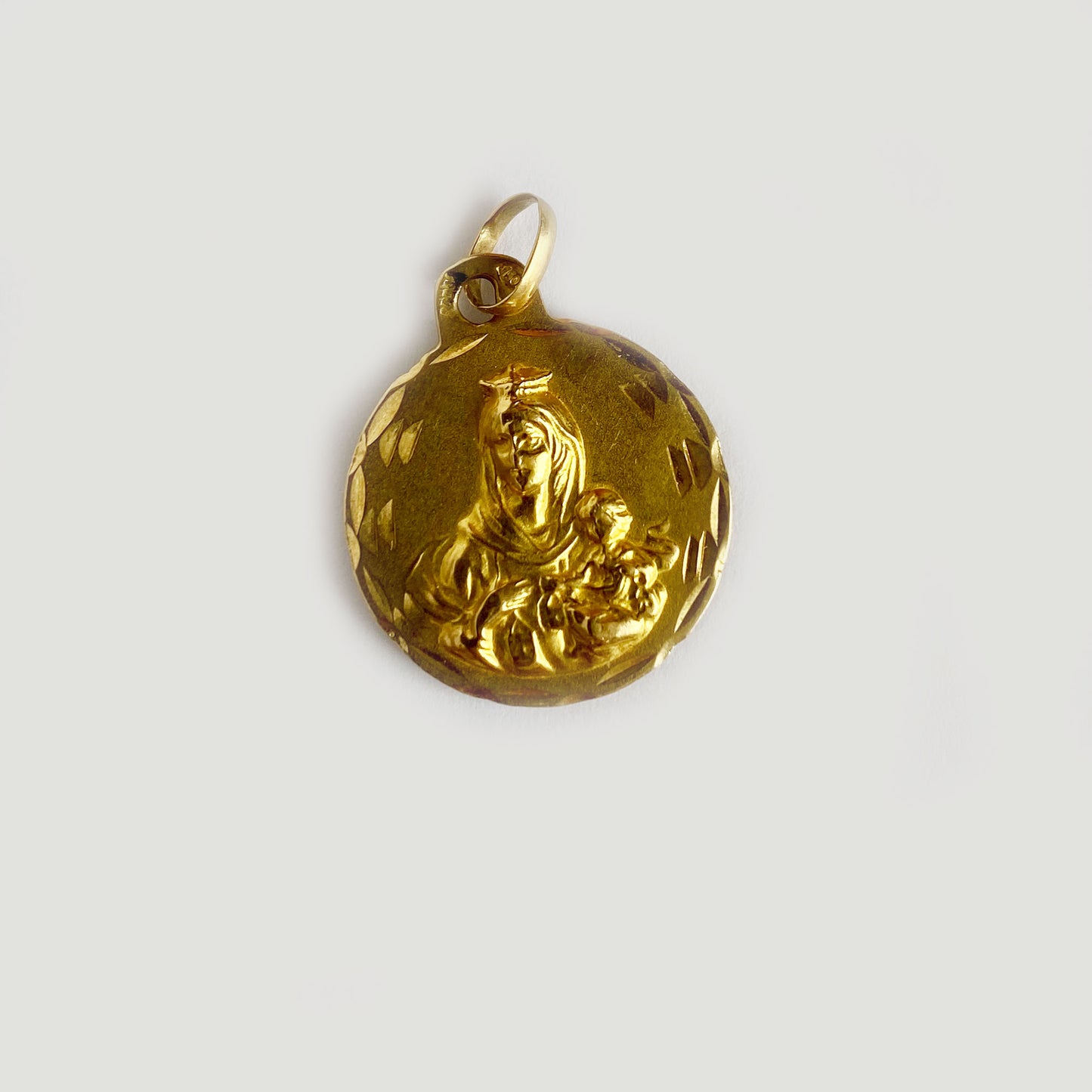 18k Gold Vintage Religious Medal, Our Lady and Jesus Medal Pendant