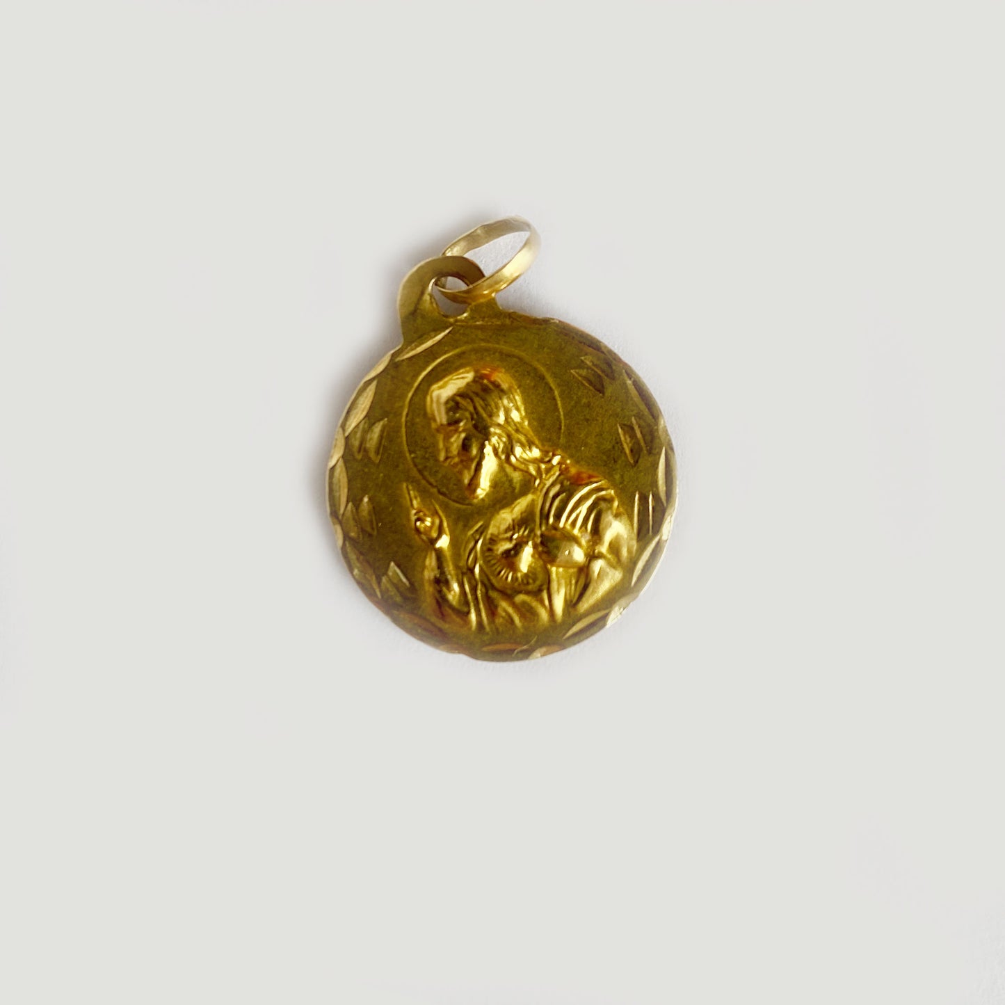 18k Gold Vintage Religious Medal, Our Lady and Jesus Medal Pendant