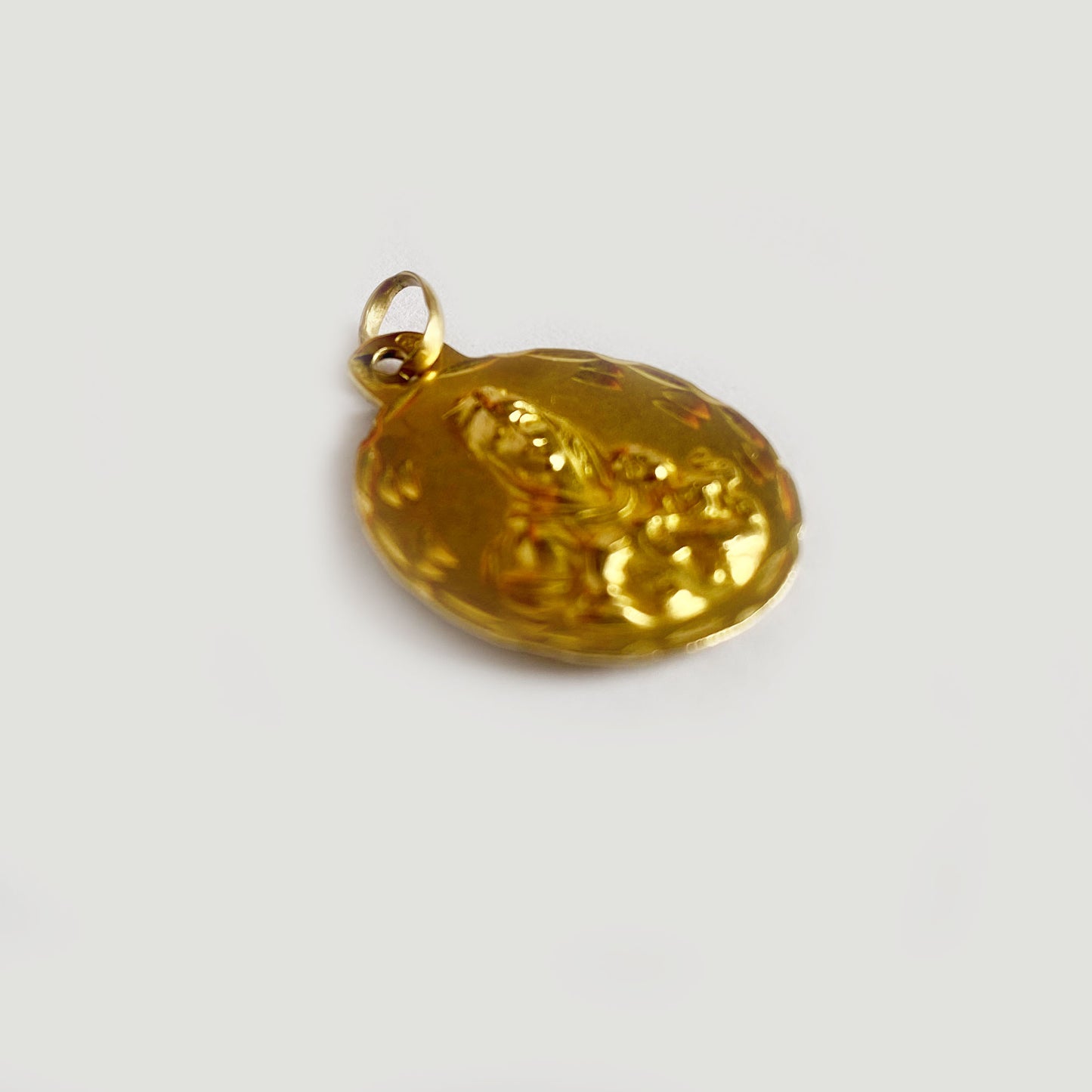 18k Gold Vintage Religious Medal, Our Lady and Jesus Medal Pendant