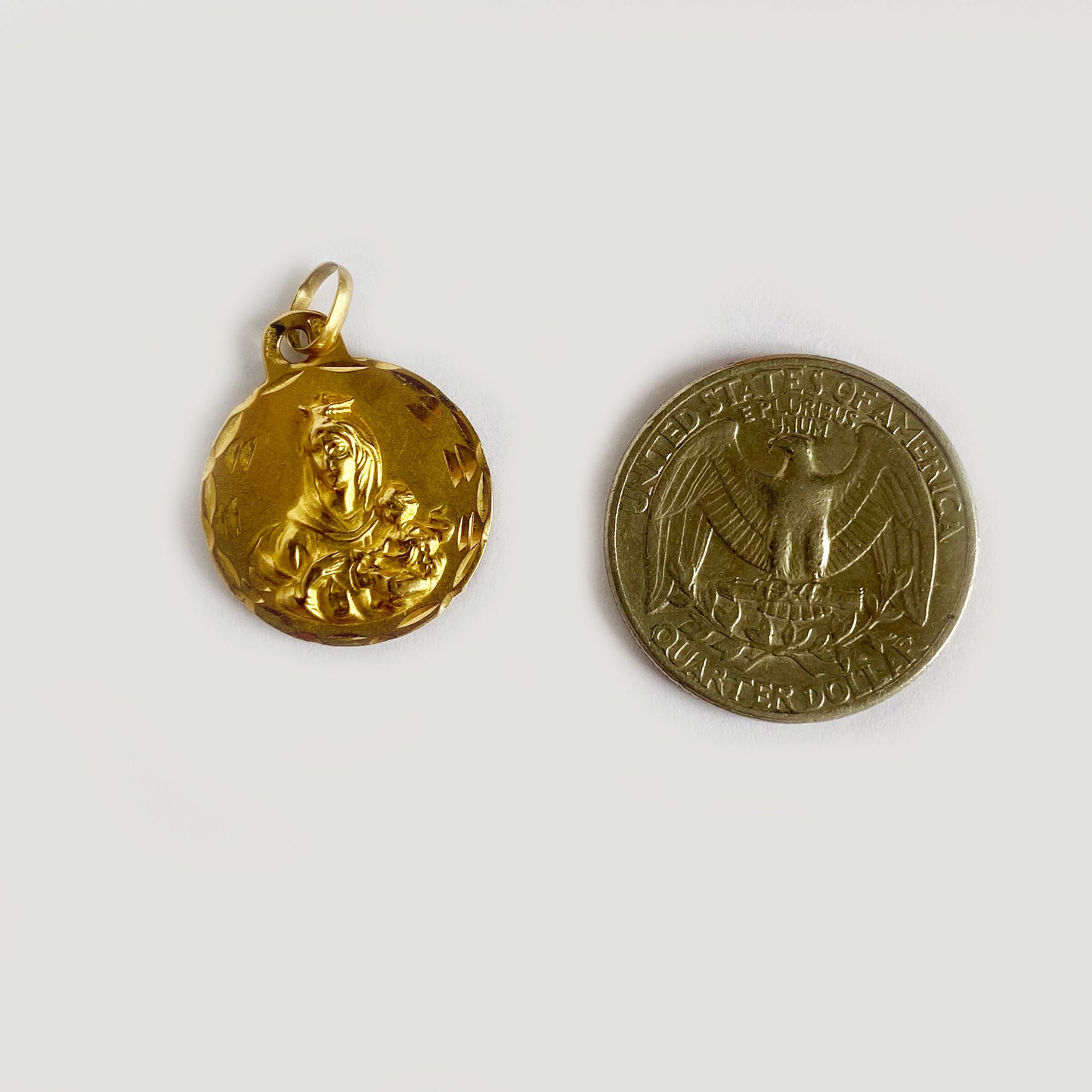 18k Gold Vintage Religious Medal, Our Lady and Jesus Medal Pendant