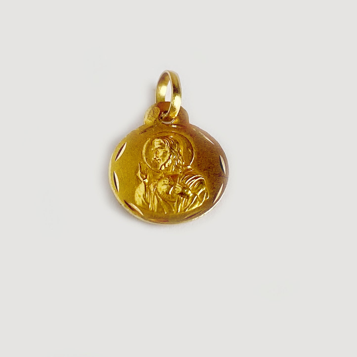 Vintage 18k Yellow Gold Religious Medal Pendant,Holy Mary, Jesus Scared Heart