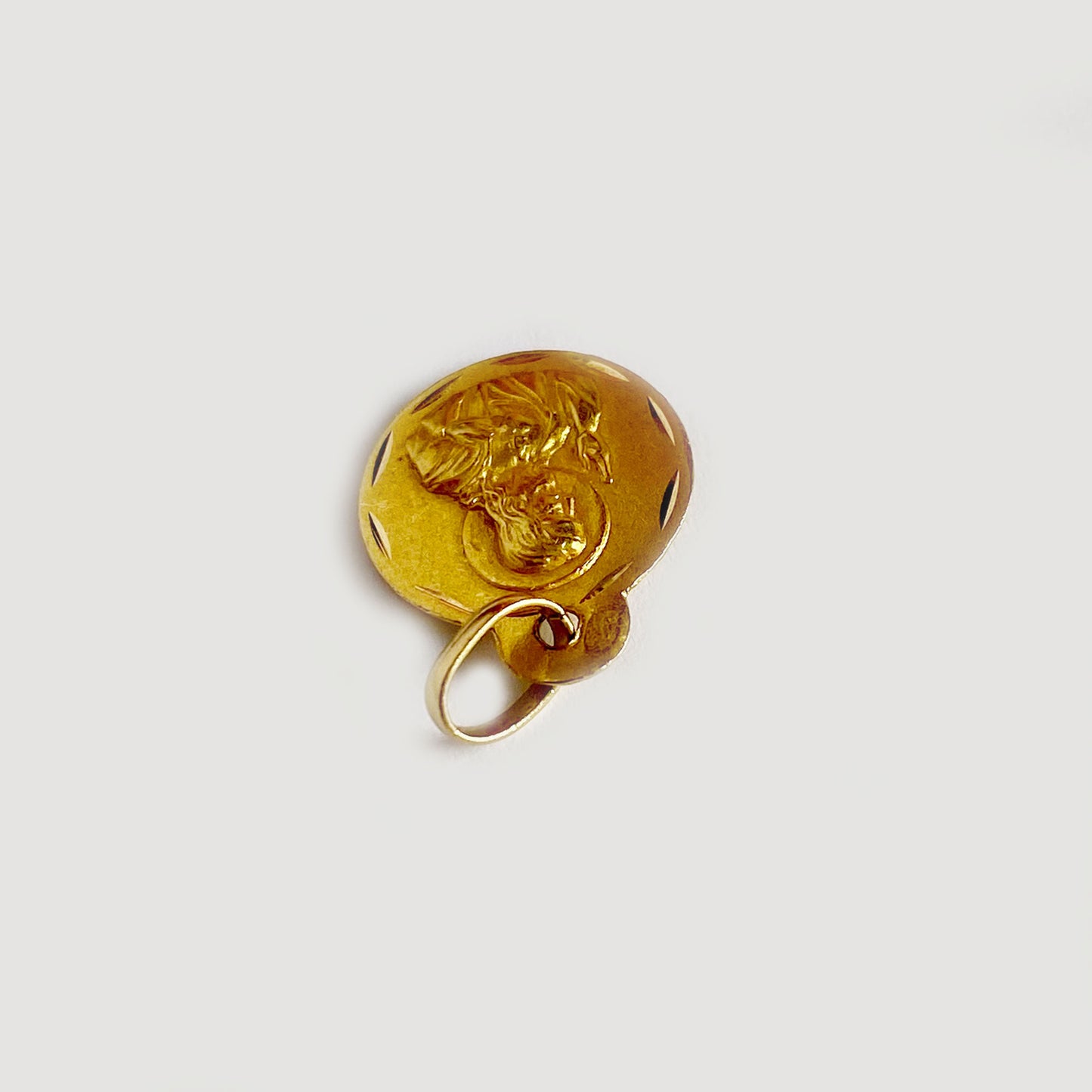 Vintage 18k Yellow Gold Religious Medal Pendant,Holy Mary, Jesus Scared Heart