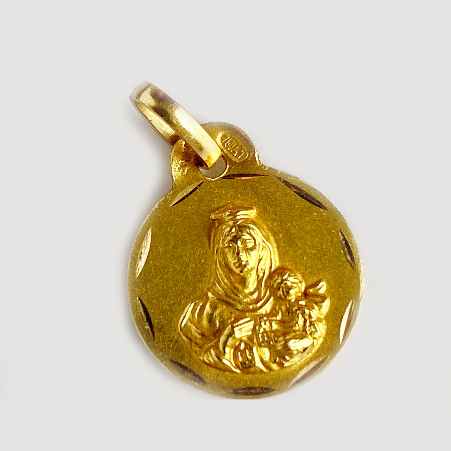 Vintage 18k Yellow Gold Religious Medal Pendant,Holy Mary, Jesus Scared Heart