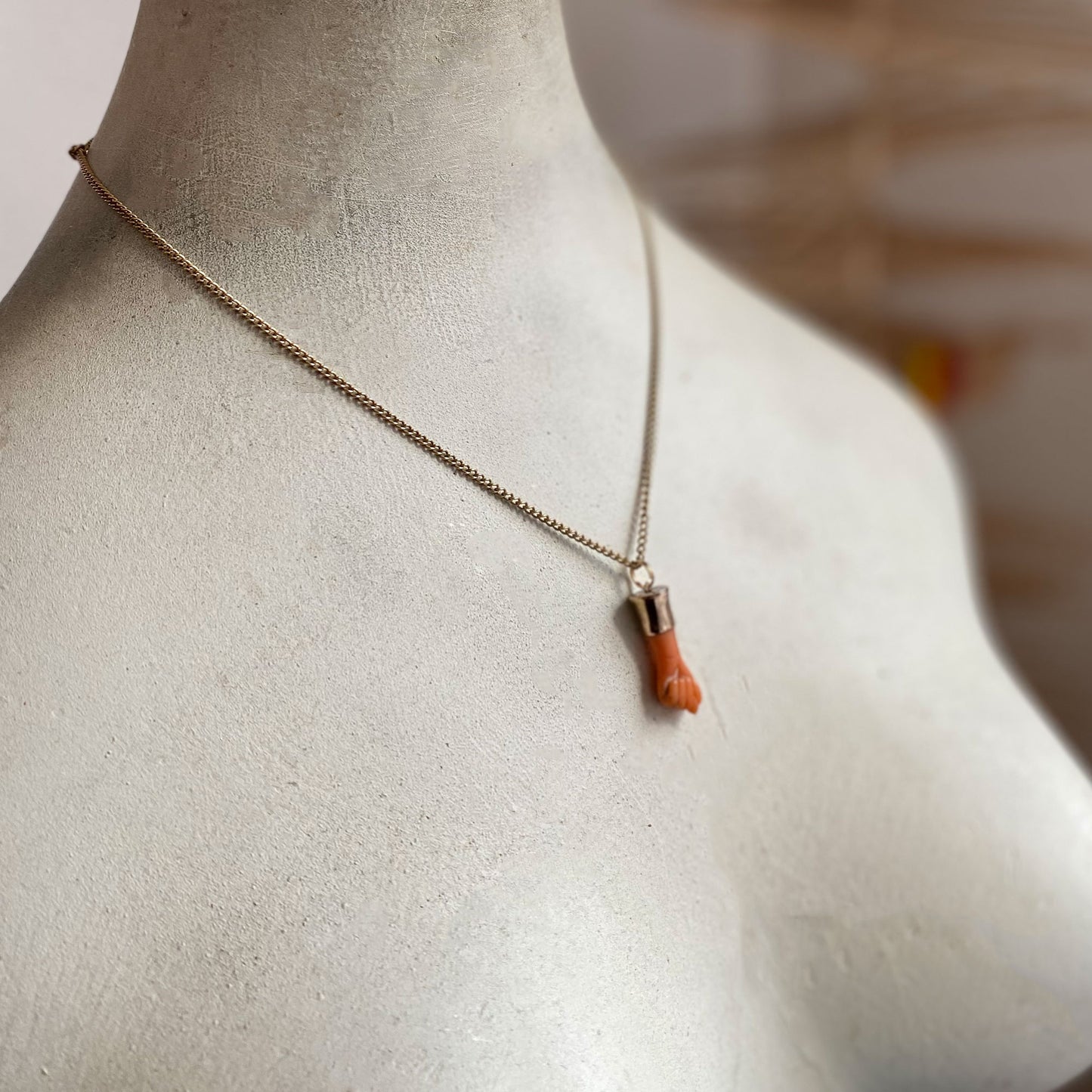 Antique 9k Gold Victorian Natural Mediterranean Coral Figa Charm (1136)