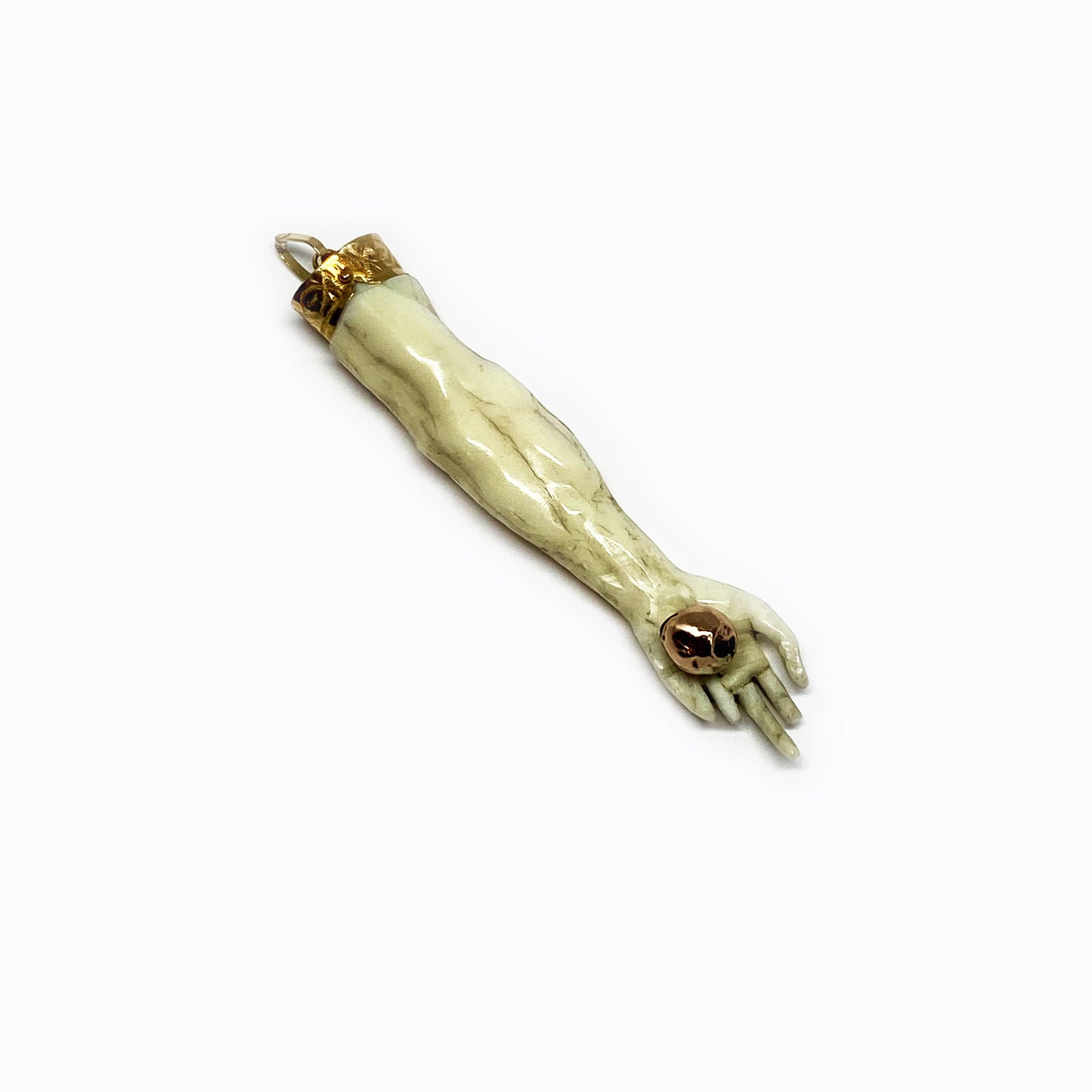 Antique 9K Gold Bone Arm Pendant, Victorian Christ Arm Charm