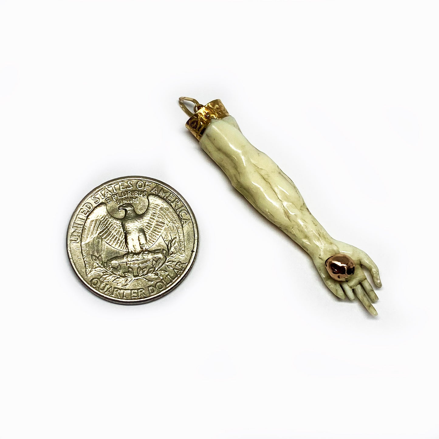 Antique 9K Gold Bone Arm Pendant, Victorian Christ Arm Charm